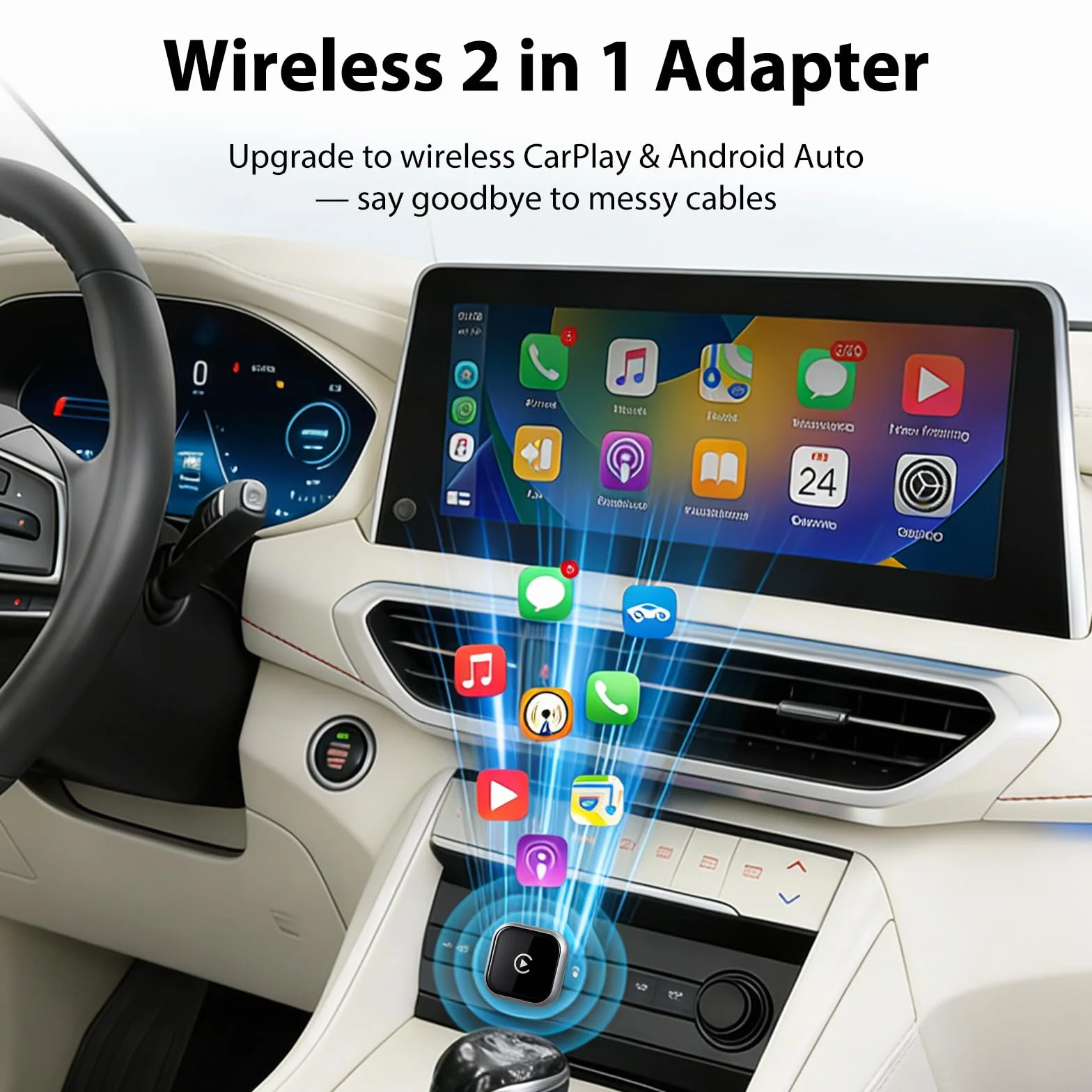 Sunweyer Bezprzewodowy adapter CarPlay i bezprzewodowy adapter Android Auto UK, do Apple CarPlay, USB Bluetooth Dongle dla iPhone'a i Androida