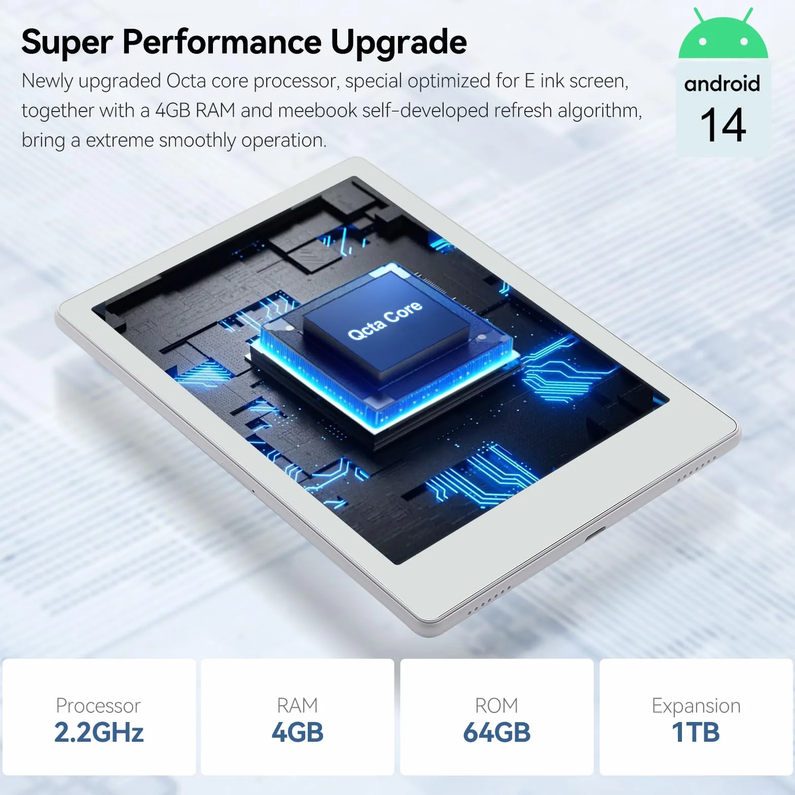 Meebook E-czytnik M8 | ekran 7,8" pojedynczy karta graficzna | 300PPI Smart Light | Android 14 | procesor Octa Core | Dual Mics & Speakers | Support Play Store | Writing ręczny | 4 GB + 64 GB |