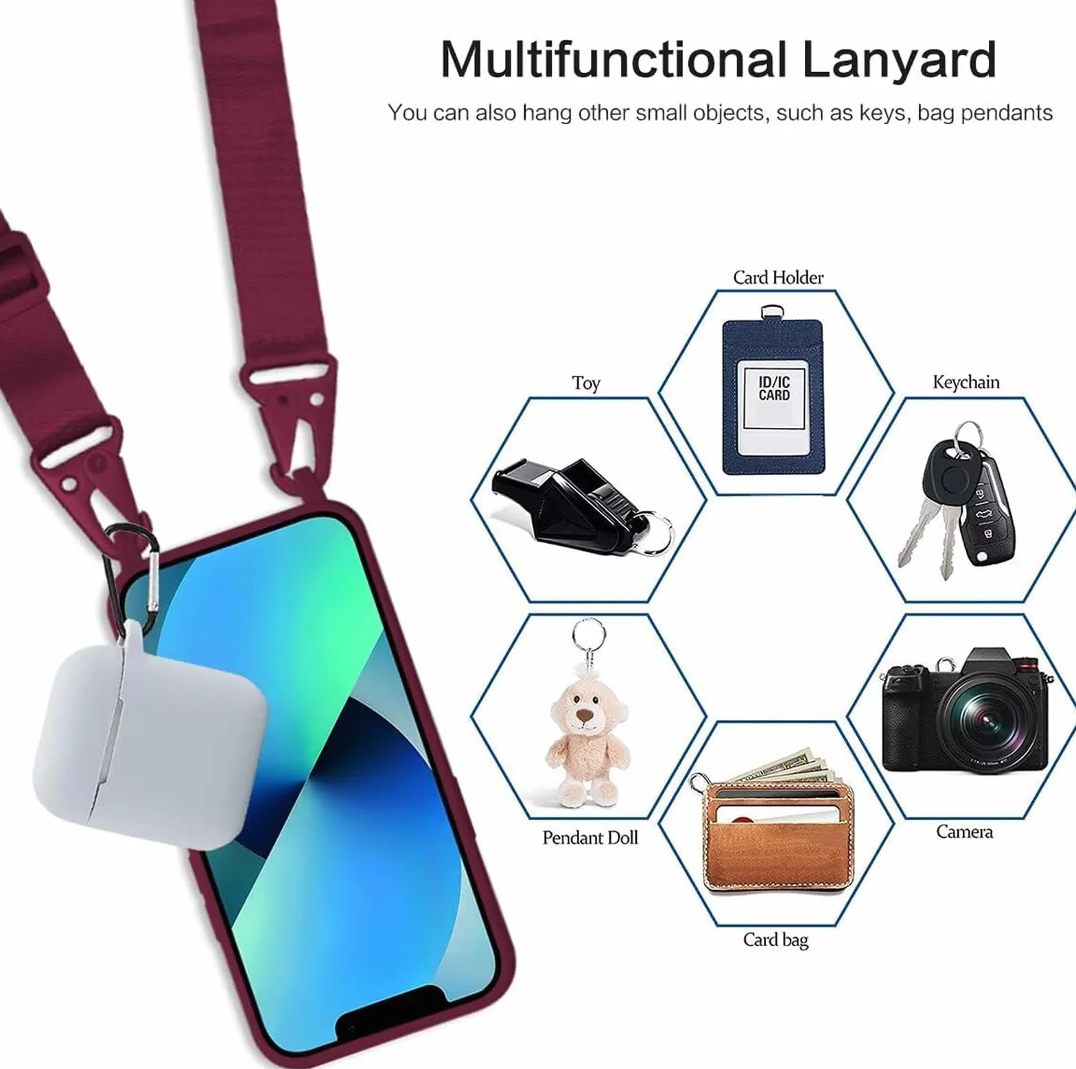 Jiyu etui ze smyczką na telefon komórkowy, kompatybilne z iPhone 17 Pro Max 6,7", magnetyczne etui z paskiem, etui ochronne do bezprzewodowego ładowania, silikonowe etui na szyję, smycz, odporne na
