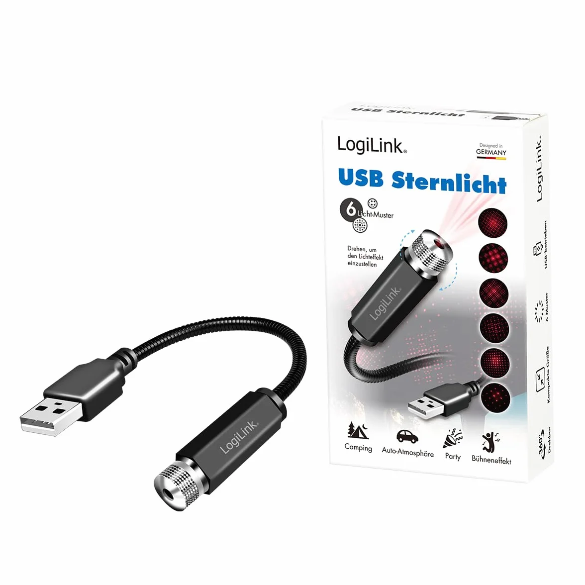 LogiLink LED016 – USB-A LED światło gwiazdkowe z 6 wzorami świetlnymi i elastyczną szyjką