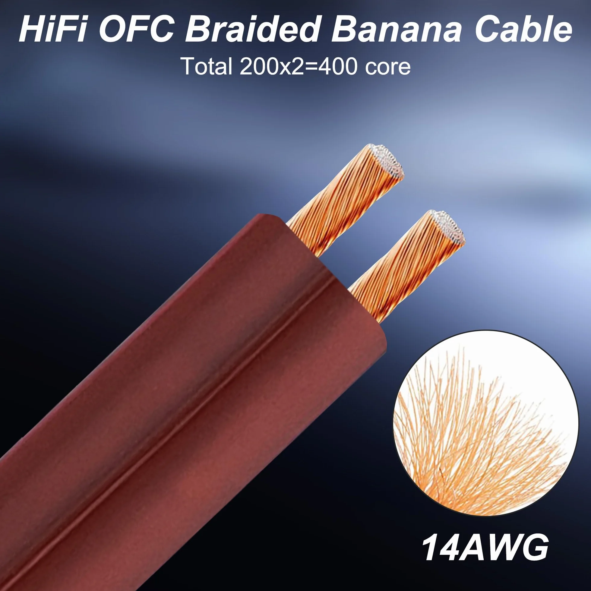 XMSJSIY Flex Pin Banane Kabel głośnikowy 14AWG HiFi Audio OFC spleciony terminal złocony w złoto wtyczka głośnikowa kabel audio głośnikowy do wzmacniacza systemu dźwiękowego - 2M / 6.56 stóp