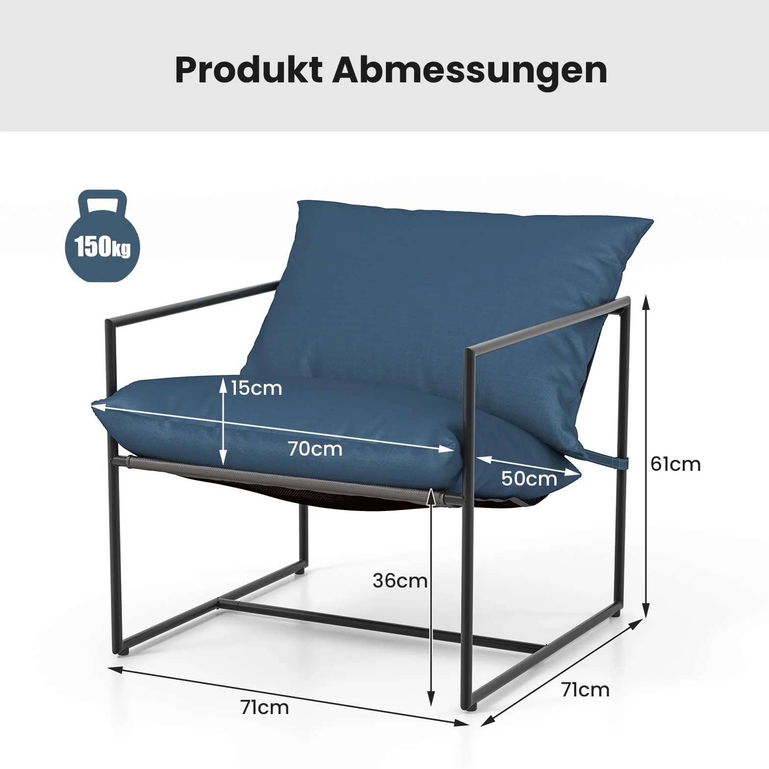 COSTWAY Sling Accent Chairs zestaw 2 foteli wypoczynkowych z poduszką na siedzisko i oparcie, fotel z metalową ramą i oddychającym materiałem do siedzenia, do salonu, na balkon