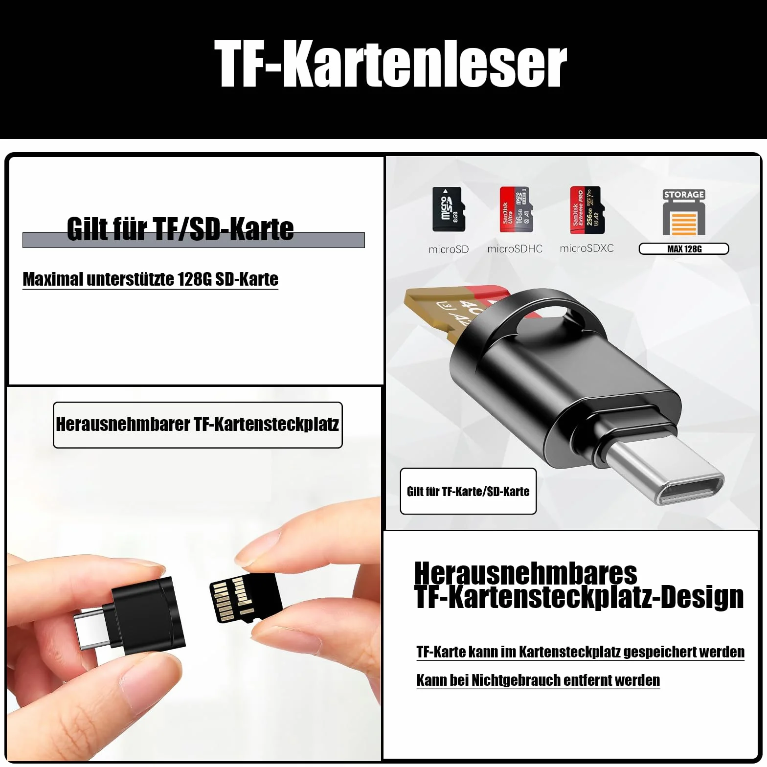 Powice Czytnik kart USB C, TF czytnik kart pamięci, adapter micro SD nadaje się do komputerów, notebooków, telefonów komórkowych i innych urządzeń z interfejsem USB C