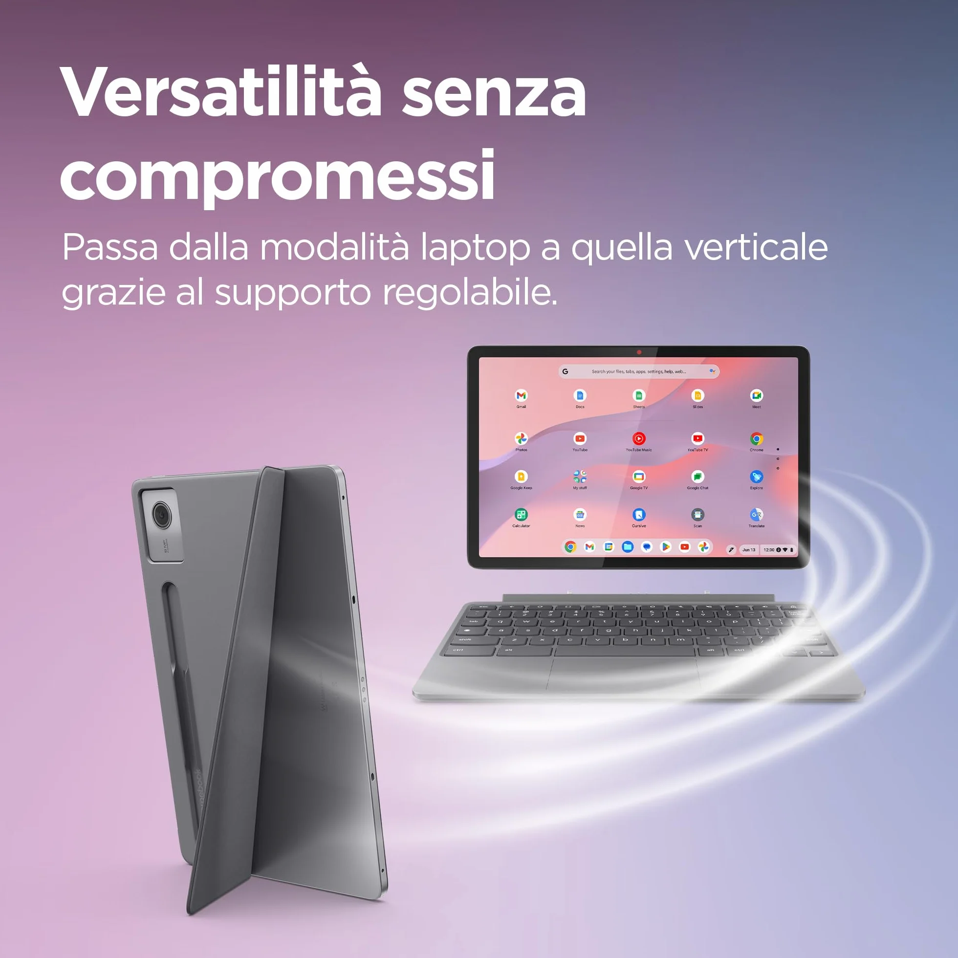 Lenovo Duet Chromebook 11" FHD+ (1920 x 1200), MediaTek Kompanio 838, RAM 8 GB, pamięć 128 GB, ekran dotykowy, chromowany system operacyjny, stojak i klawiatura w zestawie - szary księżyc