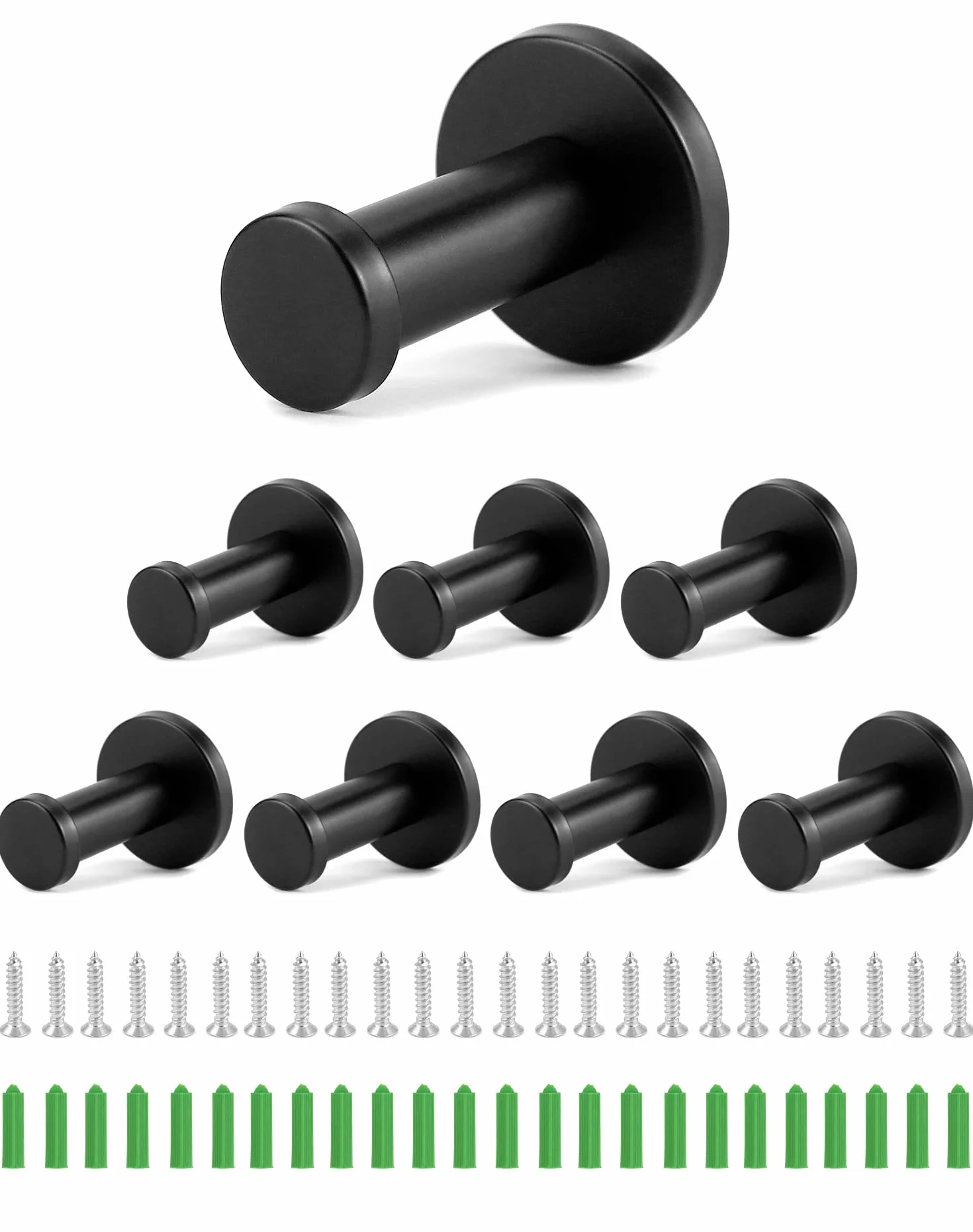 QWORK® 8 sztuk wieszaków czarny, wieszaki 55 mm, haczyki kuchenne, stal nierdzewna, do łazienki, kuchni, gabinetu