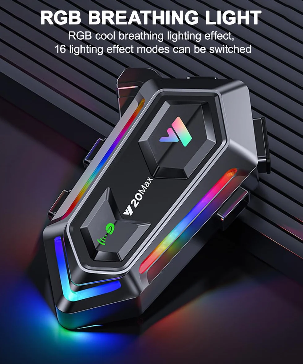 NXPGKEA Motorcycle helmet Speakers, Waterproof Intercom Communication System Bluetooth Headset Hi-Fi/IPX6 1000mAh 300m Music Sharing GPS with Soft Mic RGB