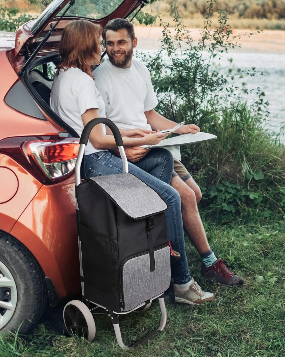 Inateck Wózek na zakupy o dużej pojemności i torbie termoizolacyjnej, lekka torba na zakupy z kółkami, maks. obciążenie 45 kg, 41 l, czarny
