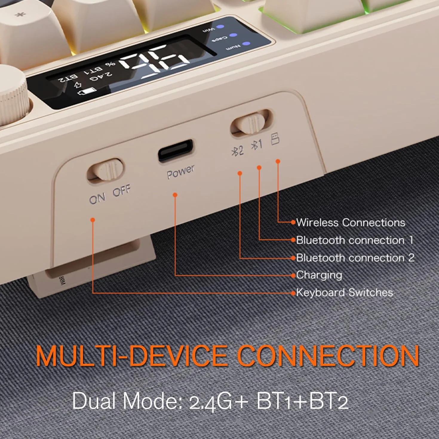 ZIYOU LANG×FREEWOLF T96 Bezprzewodowa Klawiatura i Mysz do Gier, Bluetooth/2,4 GHz, Mądry Pokaz i Pokrętło, Podświetlenie Tęcza Diodą, Klawiatura QWERTY Akumulatorem i Radiowy Komputer Myszą-Shimmer