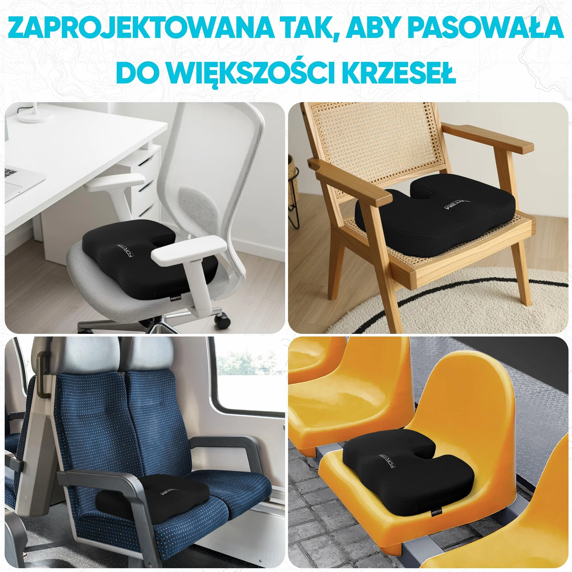 FORTEM Poduszka na krzesło biurowe z pianki memory antypoślizgowa