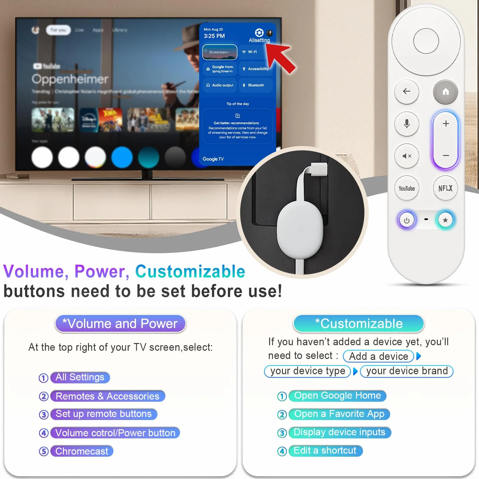 Zdalny pilot głosowy zastępujący pilota Google TV Streamer Remote (4K), uniwersalny dla pilota Chromecast z Google TV Remote (4K/HD)