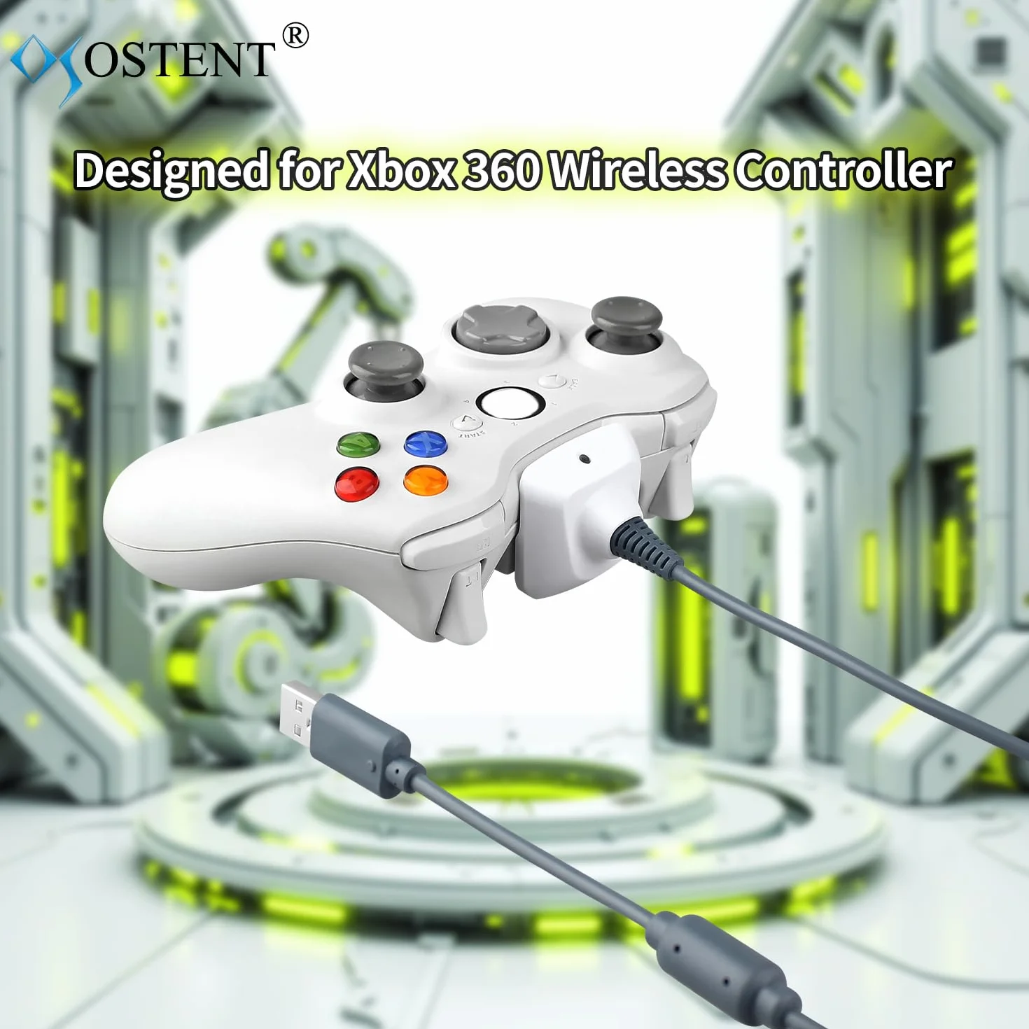 OSTENT 2 w 1 kabel do ładowania i akumulator do Microsoft Xbox 360 Wireless Controller biały