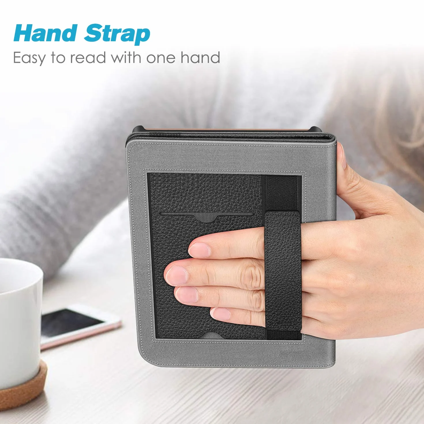 Fintie etui na Pocketbook Touch HD 3/Touch Lux 4/Touch Lux 5/Basic Lux 2/Color (2020), ochronne etui z podpórką, gniazdem na karty i paskiem, automatyczne uśpienie/budzik, czarne