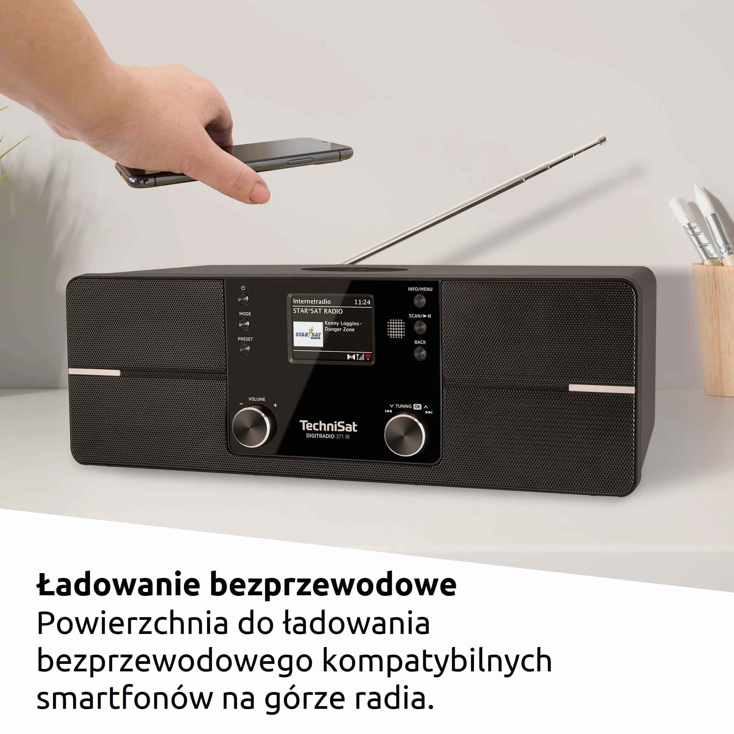 TechniSat DIGITRADIO 371 IR - Internetowe radio z bezprzewodowym ładowaniem (DAB+, FM, WLAN, Bluetooth, kolorowy wyświetlacz, USB, AUX, gniazdo słuchawkowe, budzik, 10 W, aplikacja, telewizor)