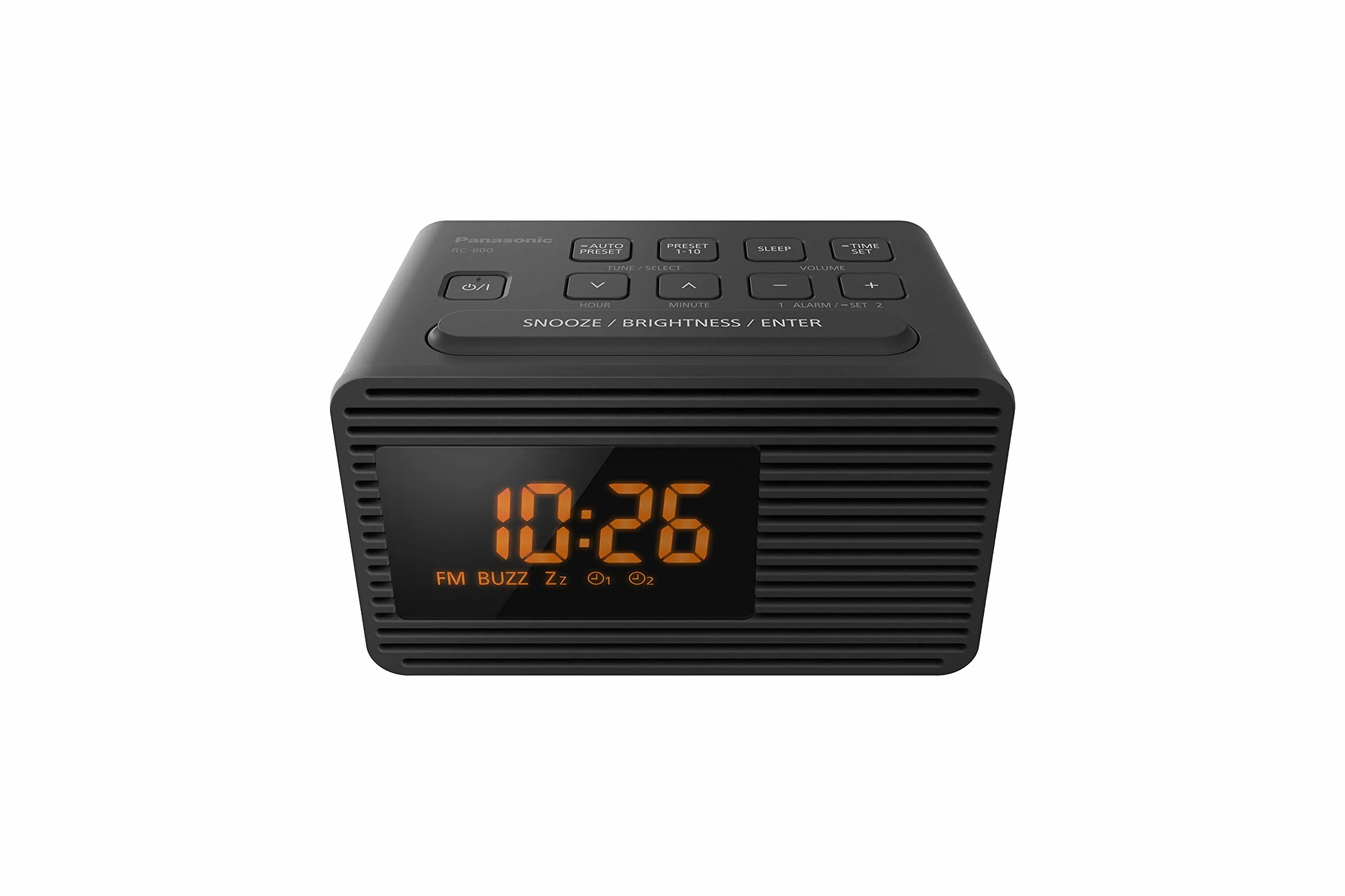 Panasonic RC-800 radio FM z budzikiem (możliwość zapisania 10 stacji, duży wyświetlacz, funkcje timera, pełnozakresowy głośnik o średnicy 5cm), czarne