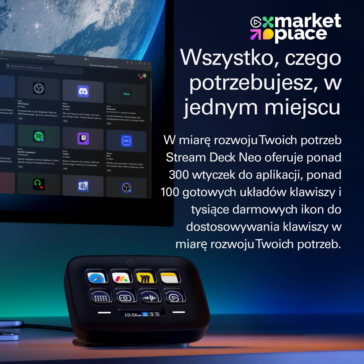 Elgato Stream Deck Neo Czarny 8 konfigurowalnych klawiszy 2 Touch Points Mac PC
