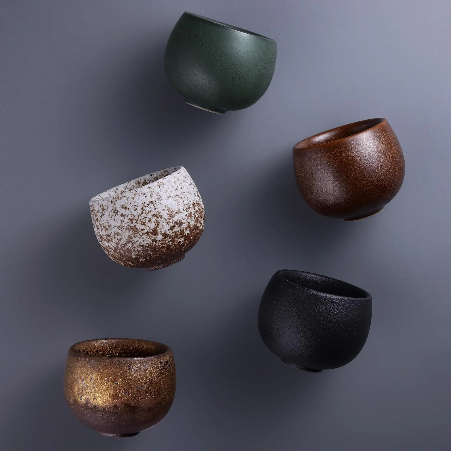 ecooe Filiżanki do espresso o grubych ściankach z kamionki, zestaw 5 sztuk, 50 ml, ręcznie wykonane porcelanowe filiżanki do kawy, ceramiczne filiżanki do herbaty, prezenty dla kobiet, mężczyzn