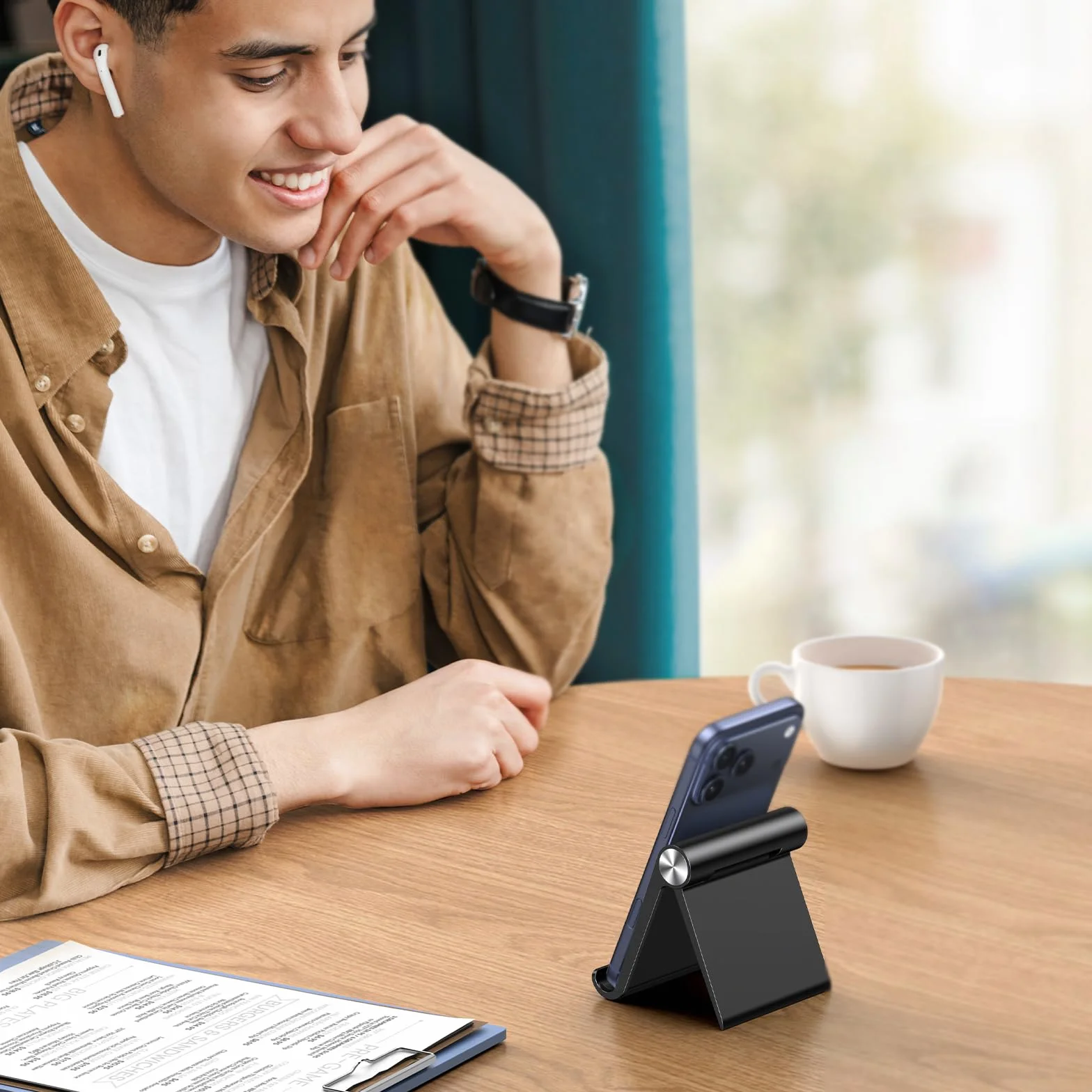 UGREEN Uchwyt na Telefon Regulowany Składany Kompatybilny z iPhone 14 13 Pro Max Mini 12 11 Galaxy Redmi (Czarny)