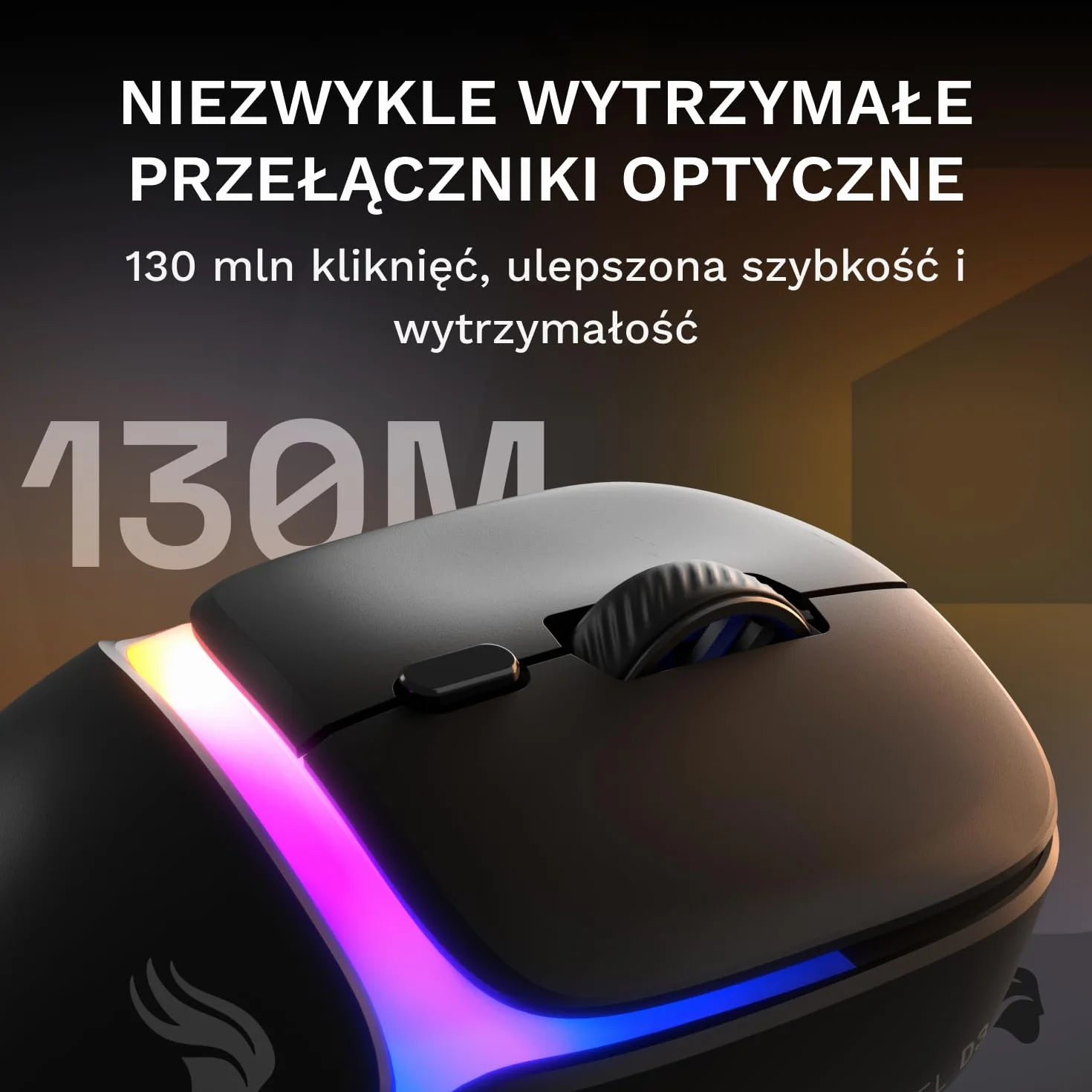 GLORIOUS Gaming Model D3 Bezprzewodowa Mysz Gamingowa 8k 130M Kliknięć Optyczne Przełączniki Ultralekka 69g 30k DPI RGB Czarna