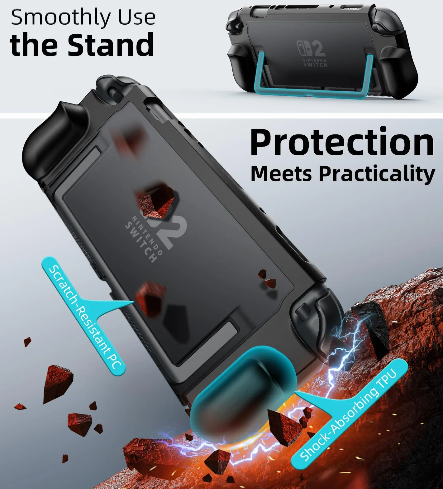 TiMOVO Dockable Case for Nintendo Switch 2 2025, TPU Grip Protective Case Accessories with Quick-Release Design for Switch 2, Anti-Scratch Shockproof Console Hard Cover, Black