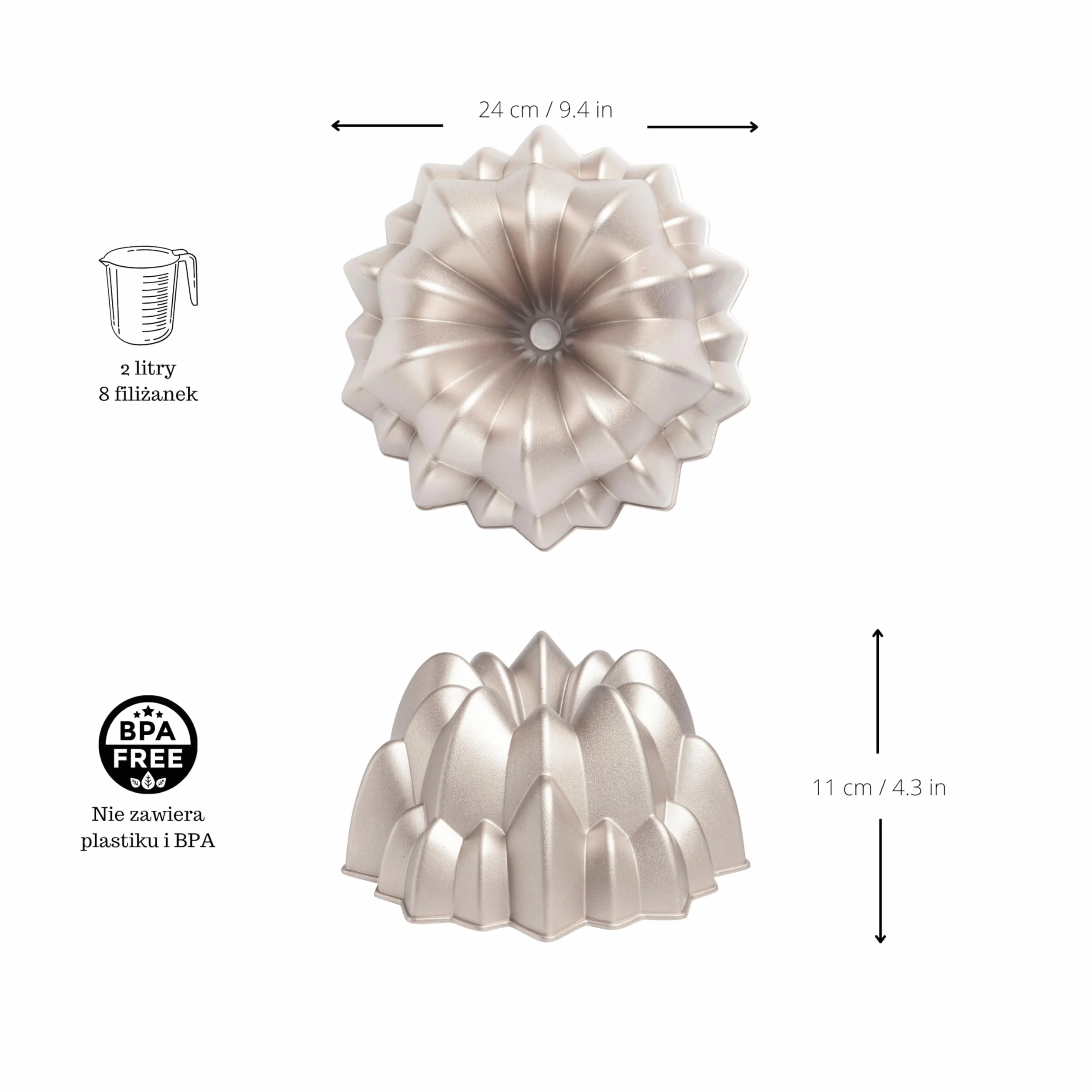 Erreke Forma na Ciasto, Równomierne Pieczenie, Podwójna Nieprzywierająca Powłoka, Bardzo Trwałe Odlewane Aluminium, Tortownica do Ciasta, Średnica 24 cm, Pojemność 2.0 litra, Kaskada