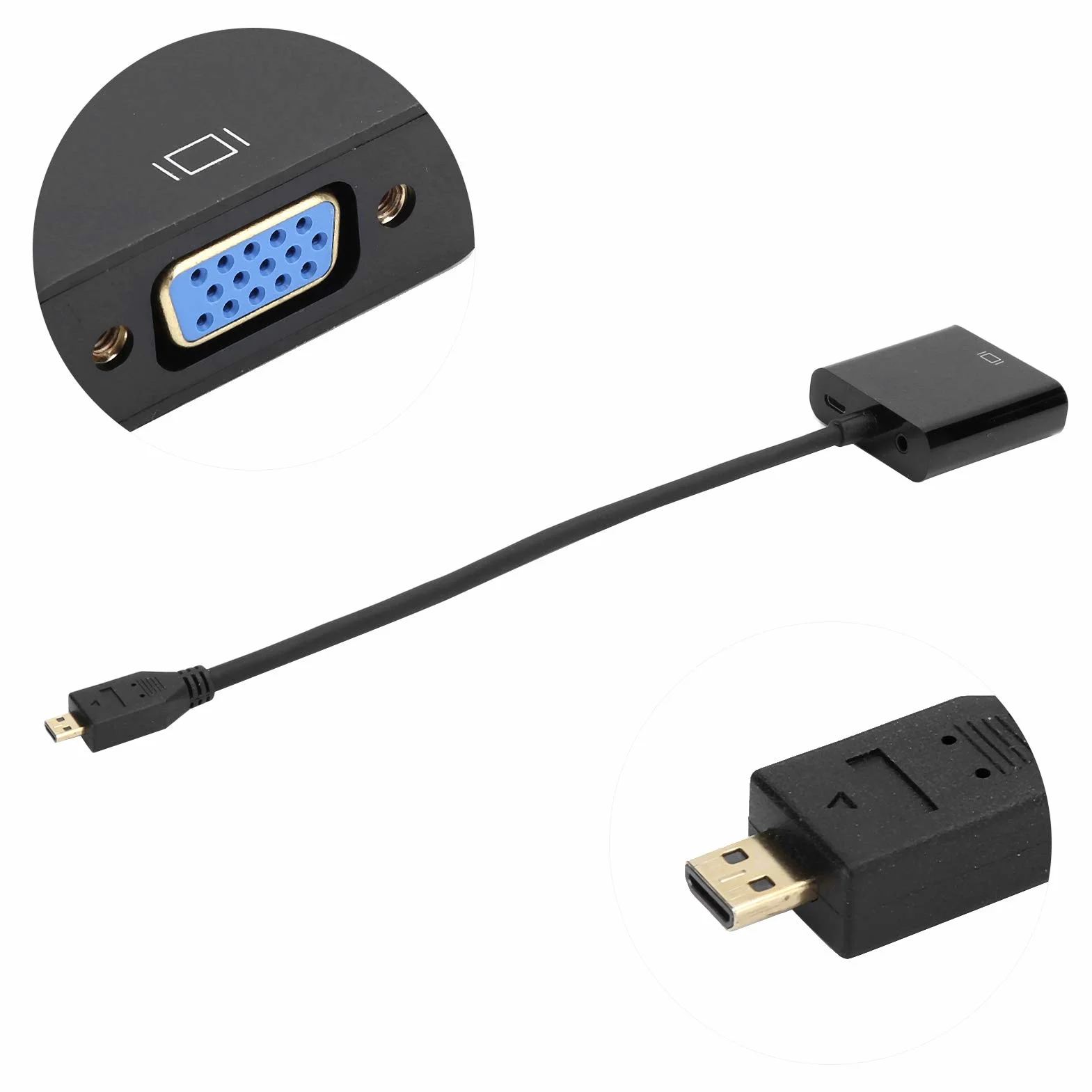Adapter konwertera wideo Micro HDMI na VGA 1080P dla 4B z obsługą funkcji zasilania 1080P, obsługą HDCP(czarny)