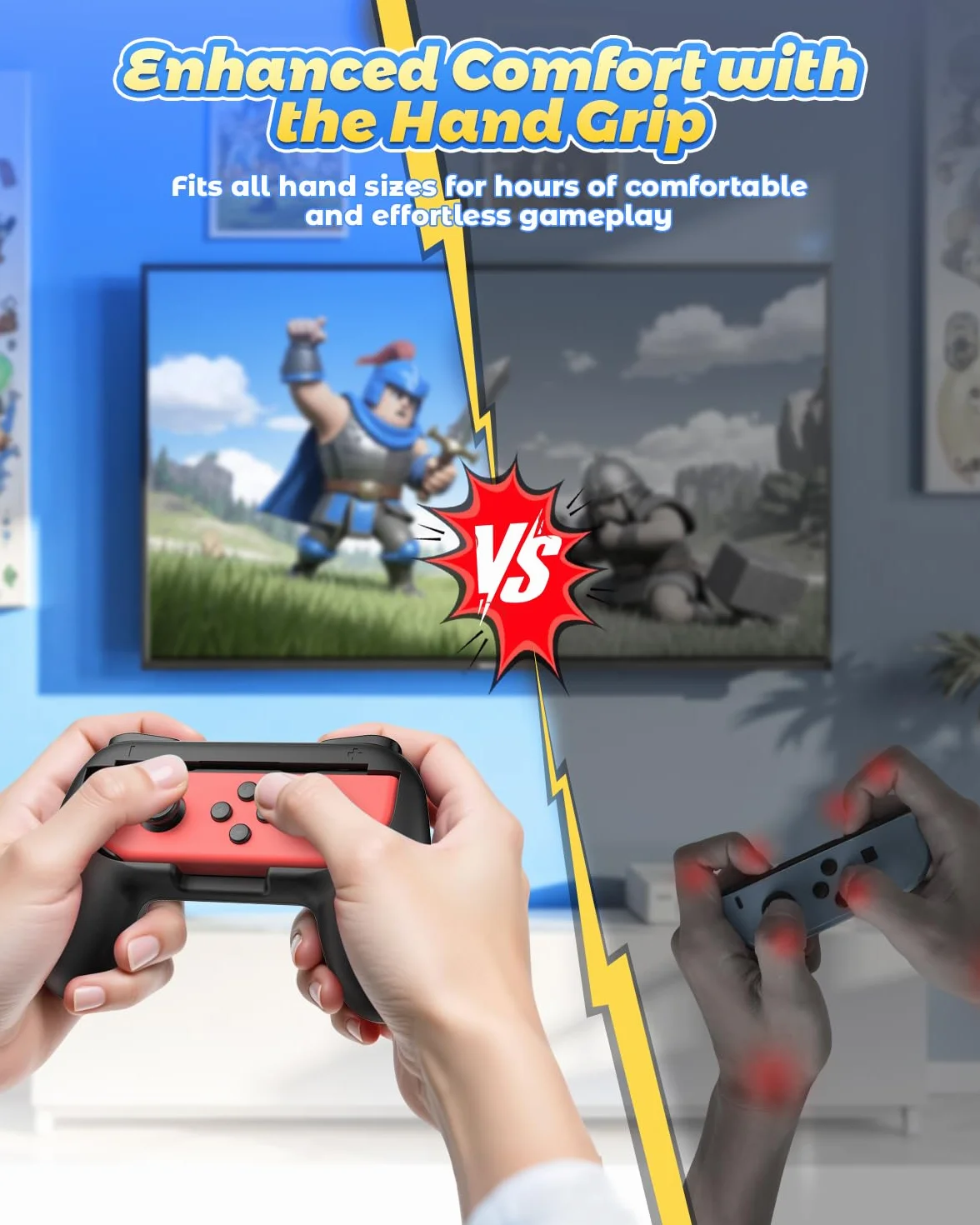 FYOUNG Uchwyt na uchwyty kompatybilny z Joy Con dla Switch & OLED Model, wygodny uchwyt do kontrolera - czarny (2 sztuki)