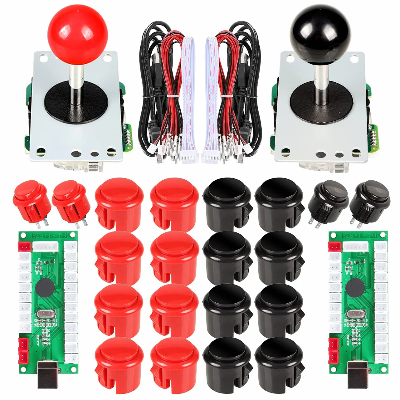 EG STARTS 2 gracze Arcade Game Kit USB Joystick do gry Mame Game DIY USB Encoder + 2x 8 Way Stick + 20 przycisków czerwony/czarny
