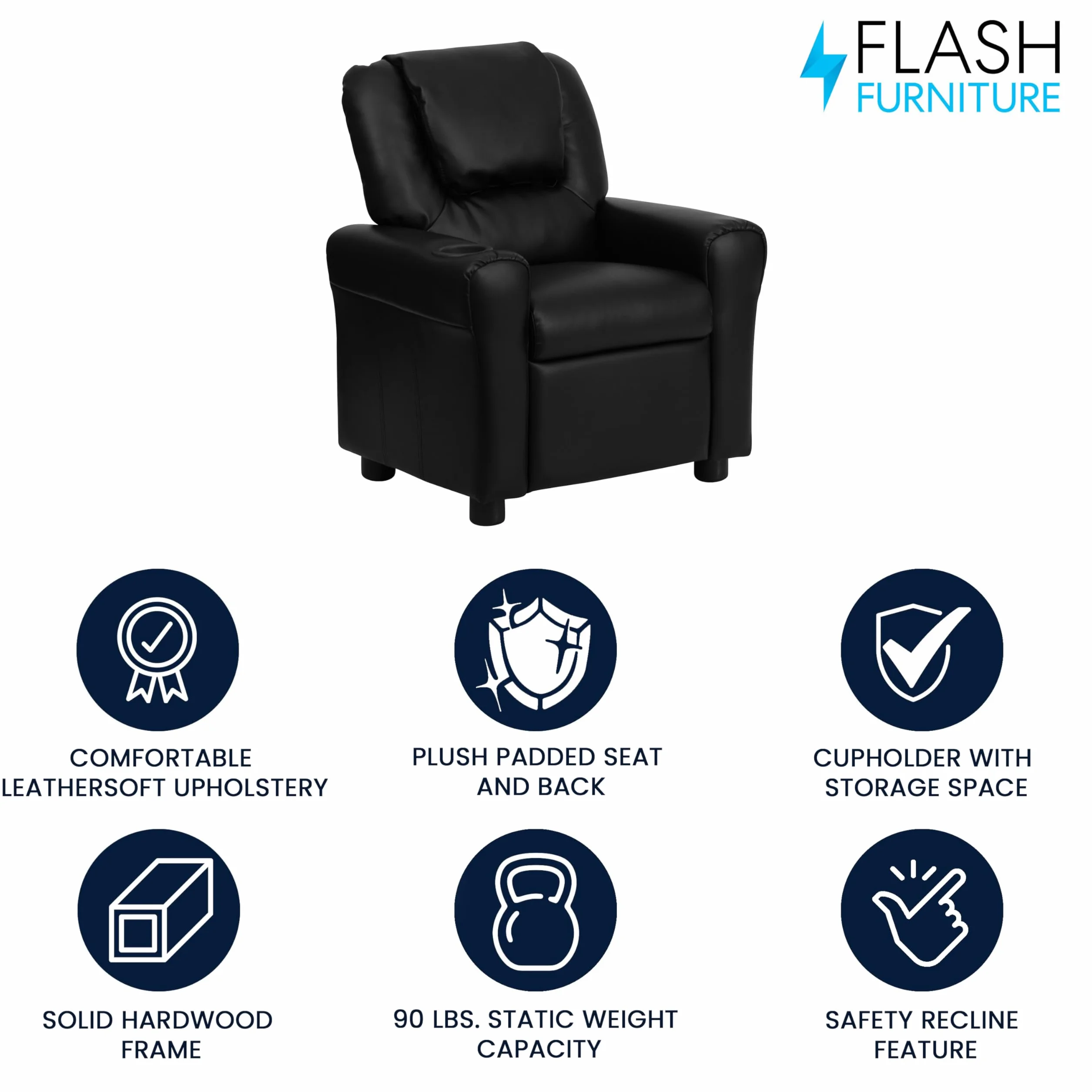 Flash Furniture Leżak dziecięcy skóra czarny 60.96 x 48.26 x 48.26 cm