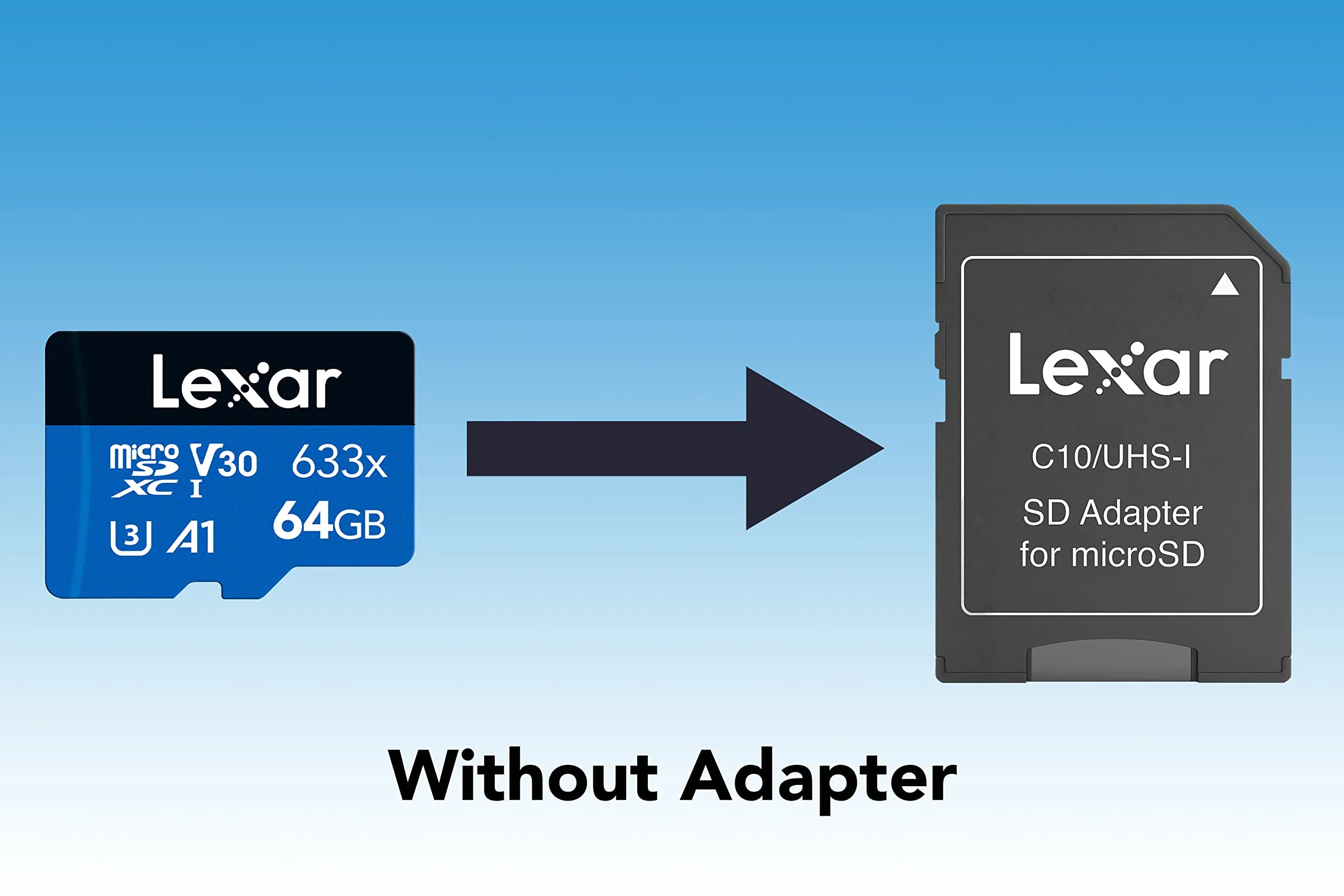 Lexar 633x 64 GB Micro SD Karta, microSDXC Karta Pamięci UHS-I, bez adaptera SD, microSD Karty odczytem do 100 MB/s, A1, C10, U3, V30, Kartą TF do Smartfonów/Tabletów/Kamera IP (LMS0633064G-BNNAA)