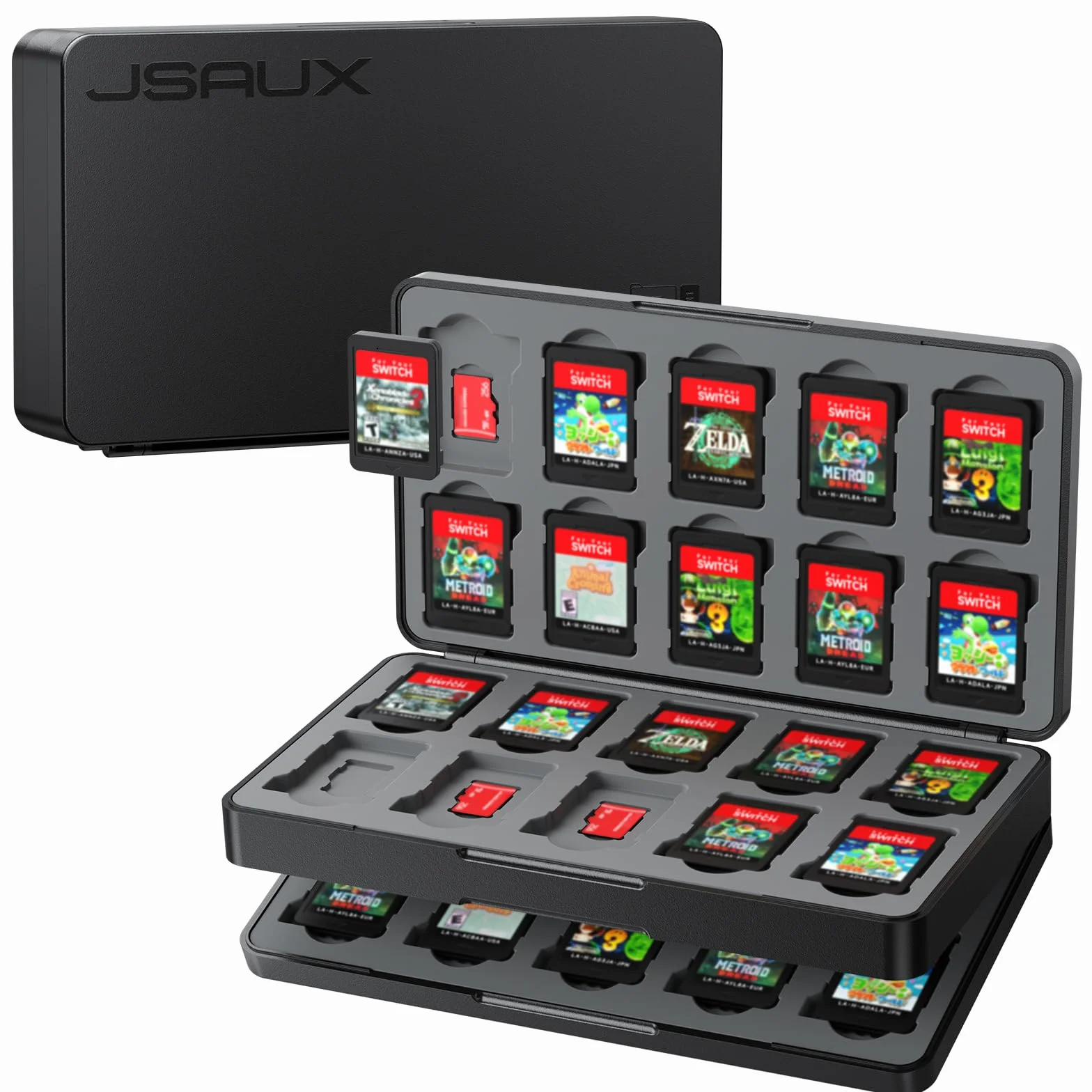 JSAUX Etui do przechowywania kart do gier, pomieści 40 kartridży do gier i 40 kart micro SD, organizer o dużej pojemności