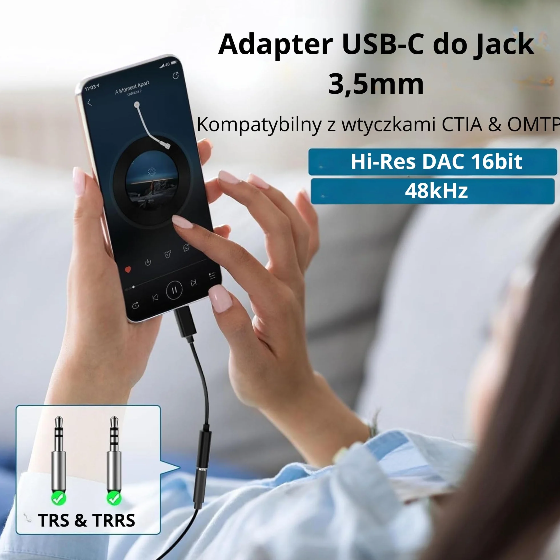 CLEM Tech - Adapter USB-C na Jack 3.5mm z Przetwornikiem DAC Hi-Fi - Przejściówka Audio do Słuchawek, Oplot, iPhone 15/16, Samsung Galaxy, iPad, MacBook, Xiaomi - Czarny