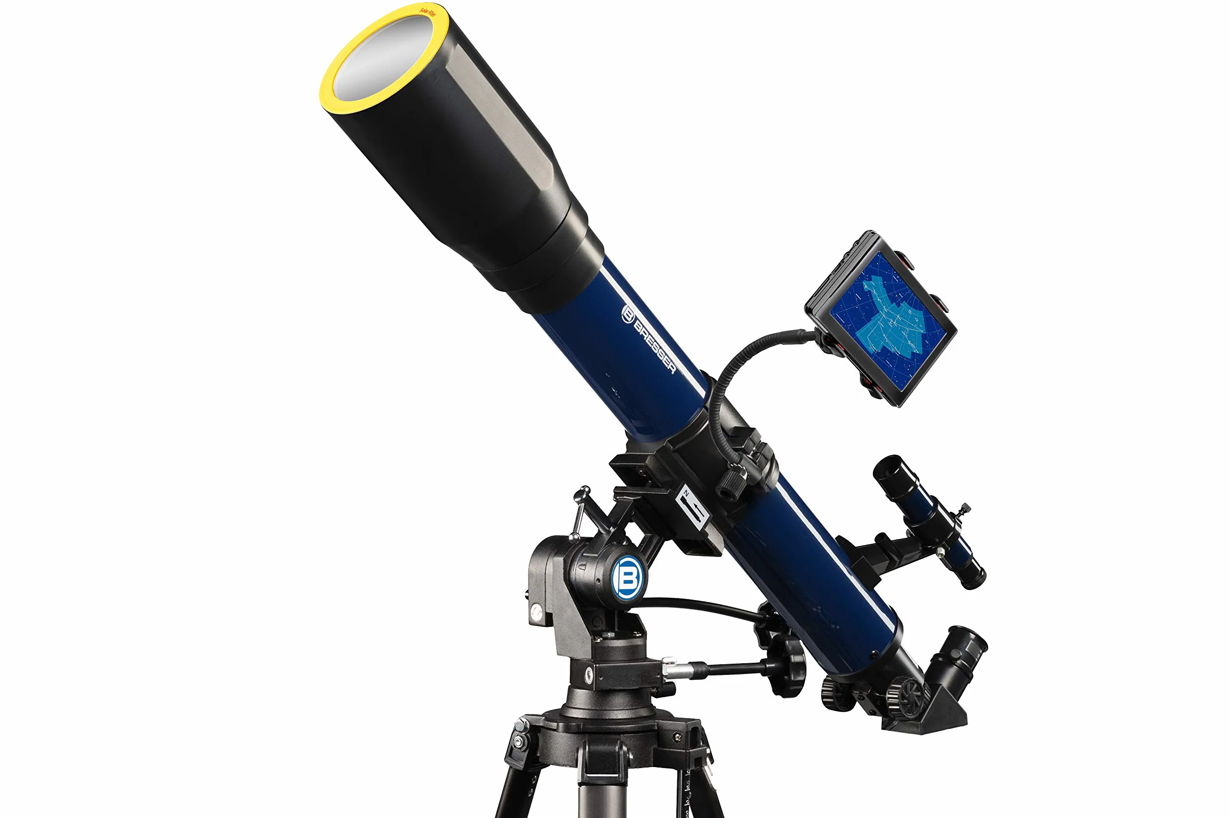 Bresser Teleskop SKYLUX teleskop soczewkowy 70/700 mm z uchwytem do smartfona i filtrem przeciwsłonecznym, ciemnoniebieski, 9618760LC1000