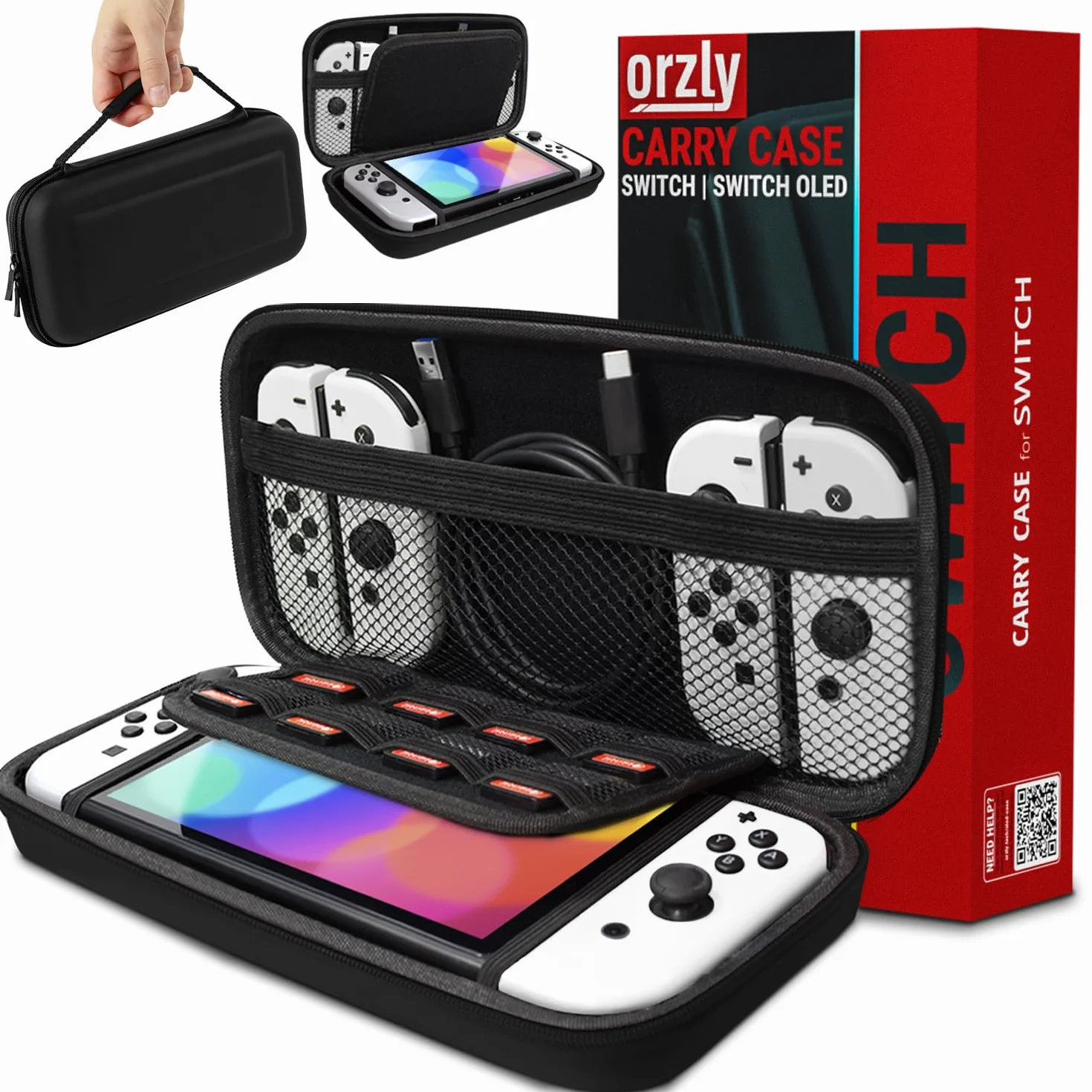 Futerał Orzly kompatybilny z Nintendo Switch i nową konsolą Switch OLED - twardy ochronny przenośny futerał podróżny z kieszeniami na akcesoria i gry