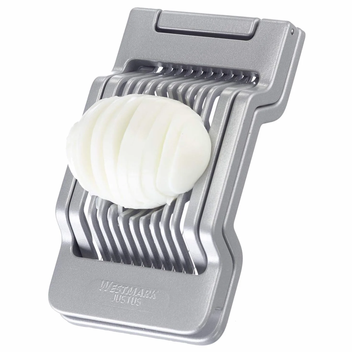 Westmark Krajalnica do jajek, Kroi na okrągłe i owalne plasterki, Osobno naciągane druciane struny ze stali nierdzewnej, Aluminium/Stal nierdzewna, Justus, Szara, 10402260