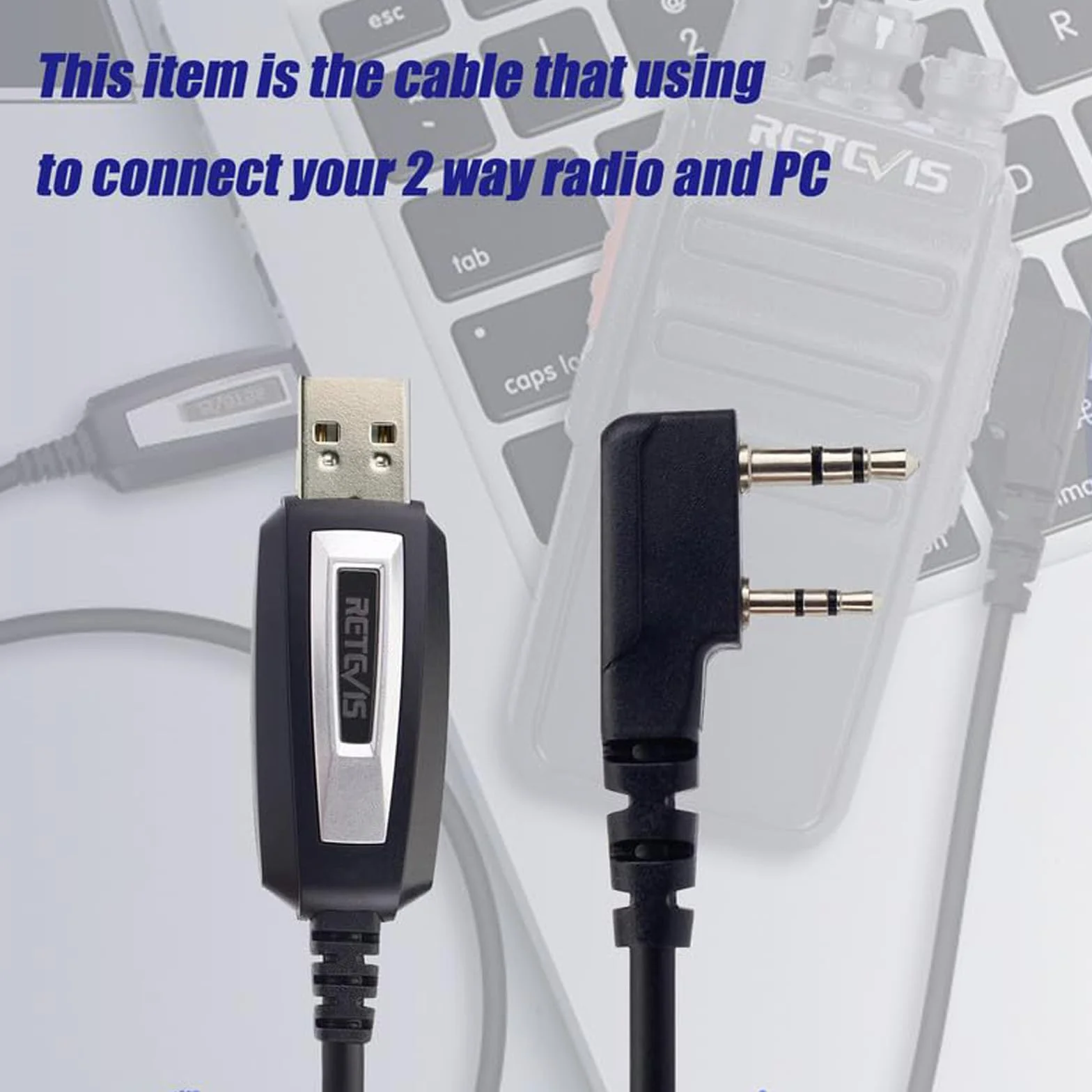 Retevis Kabel do programowania USB, wbudowany chip, 2-pinowy kompatybilny z Walkie Talkie RT24 RT27 RT622 RT668 RT5R RA79 H777 Tid Radio Baofeng UV-5R GT-18 Quansheng UVK5 (1 szt.)