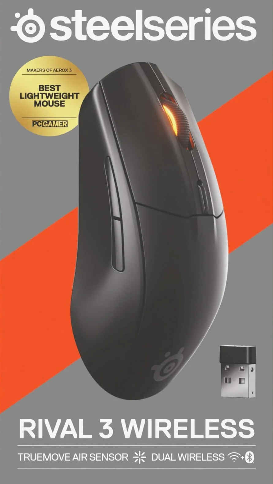 SteelSeries mysz do gier Rival 3 Wireless Gen 2 – 2,4 GHz i Bluetooth – Sensor optyczny TrueMove Air 18 000 DPI – Wytrzymała do 60 milionów kliknięć – Niska waga – Ślizgacze 100% PTFE - Czarna