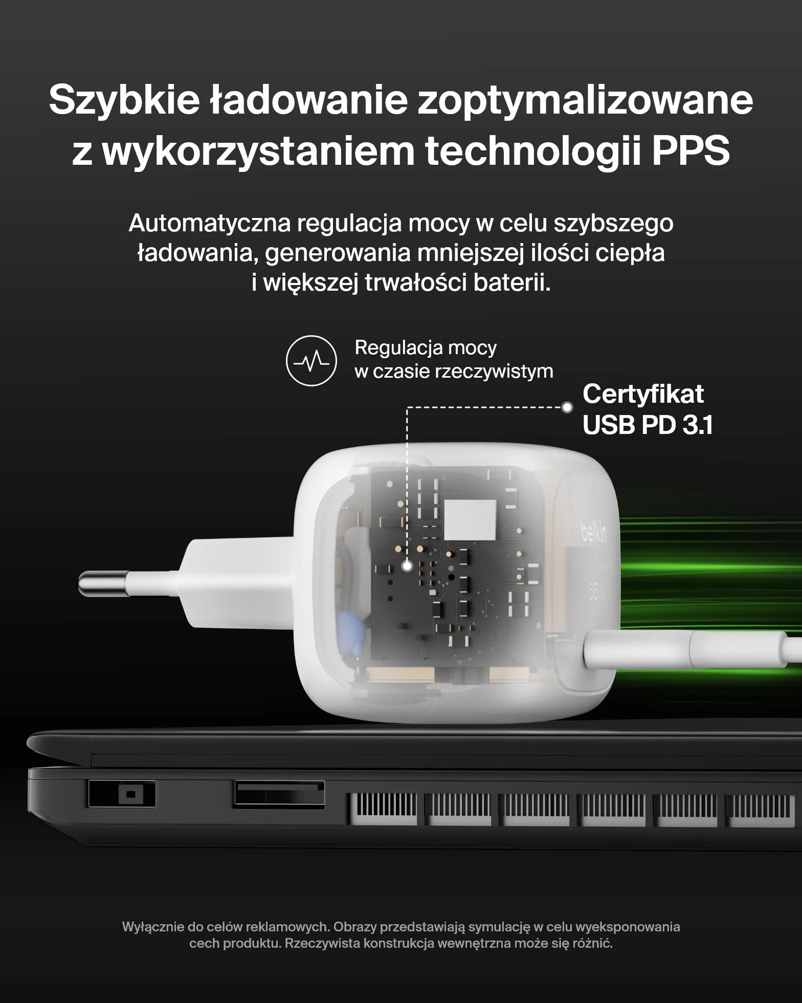 Belkin ładowarka sieciowa USB-C 65 W, ładowarka USB-C do szybkiego ładowania – do urządzeń Apple iPhone 16/15/14/13, Galaxy S25, Google Pixel 9, MacBook, iPad, AirPods, Chromebook i innych – Biała