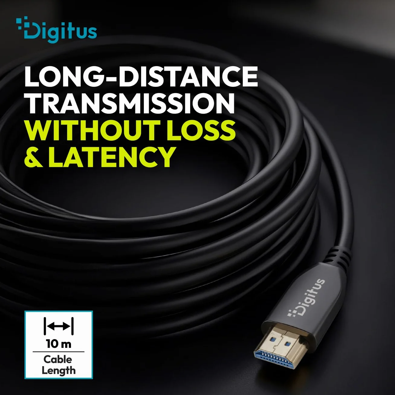 DIGITUS HDMI AOC Hybrydowy kabel światłowodowy - HDMI 2.1 - 8k/60Hz - UHD-II - kanał Ethernet - HDR eARC HDCP 2.2 - pozłacane styki - 10m - czarny
