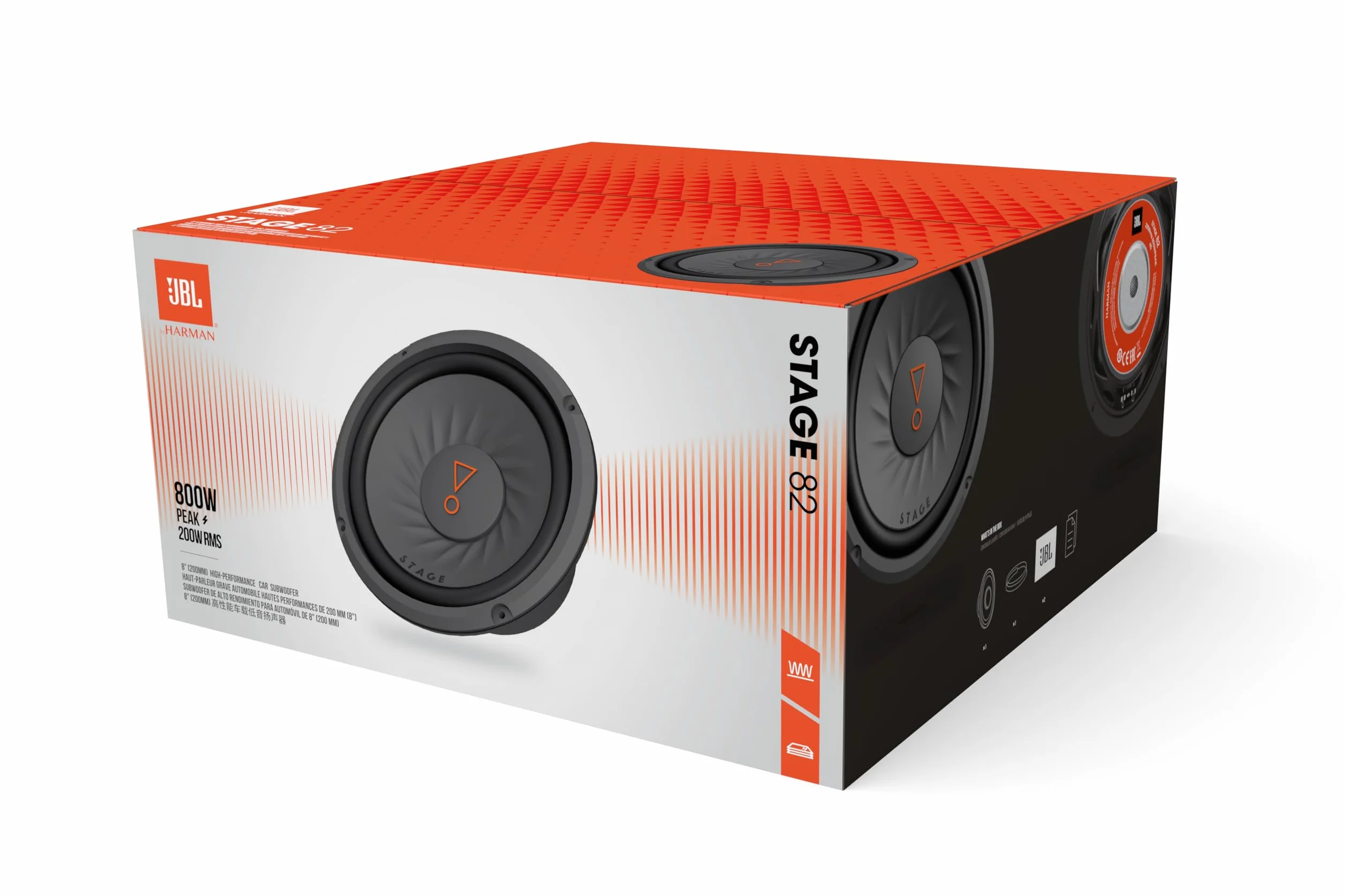 JBL Stage 82 20 cm/200 mm (8") samochodowy subwoofer HiFi Chassis/woofer/głośnik, czarny, moc maksymalna 800 W