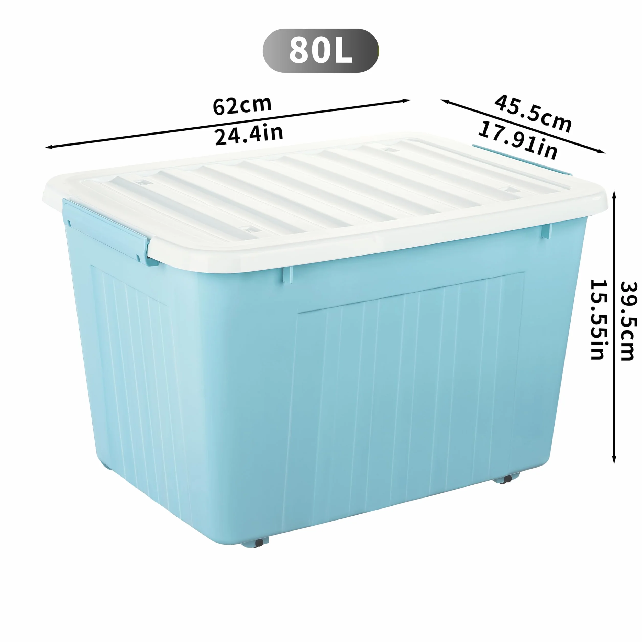 Cetomo 80 l x 3 pudełka do przechowywania z kółkami, plastikowe pudełko do przechowywania z pokrywką, klamry zatrzaskowe, zapięcie na zatrzask, możliwość układania w stos, zagnieżdżanie, trwały