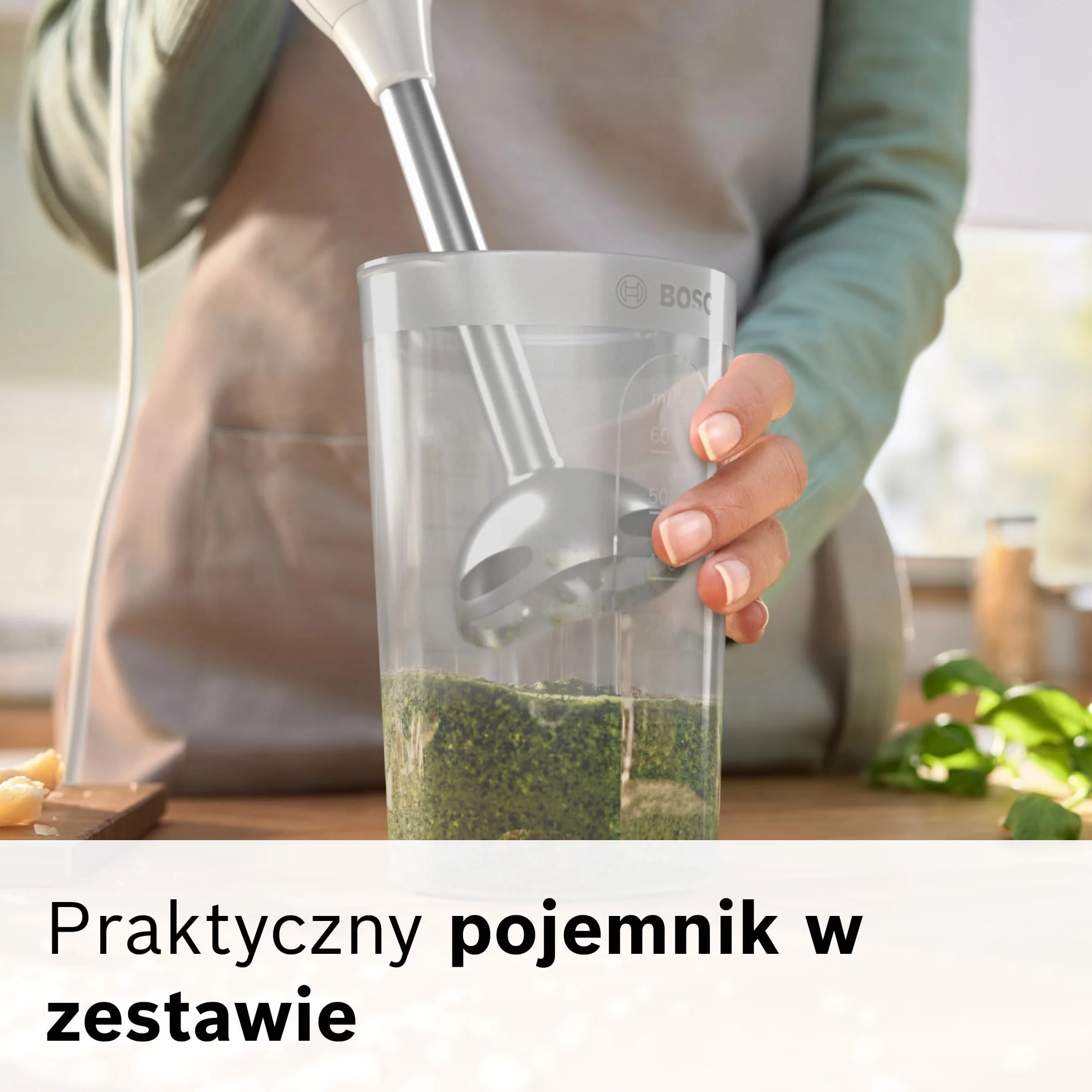 Bosch, blender ręczny, ErgoMixx, silnik 450 W, 2 ustawienia prędkości, rozdrabniacz, trzepaczka i pojemnik, biało-czerwony, MSM64110