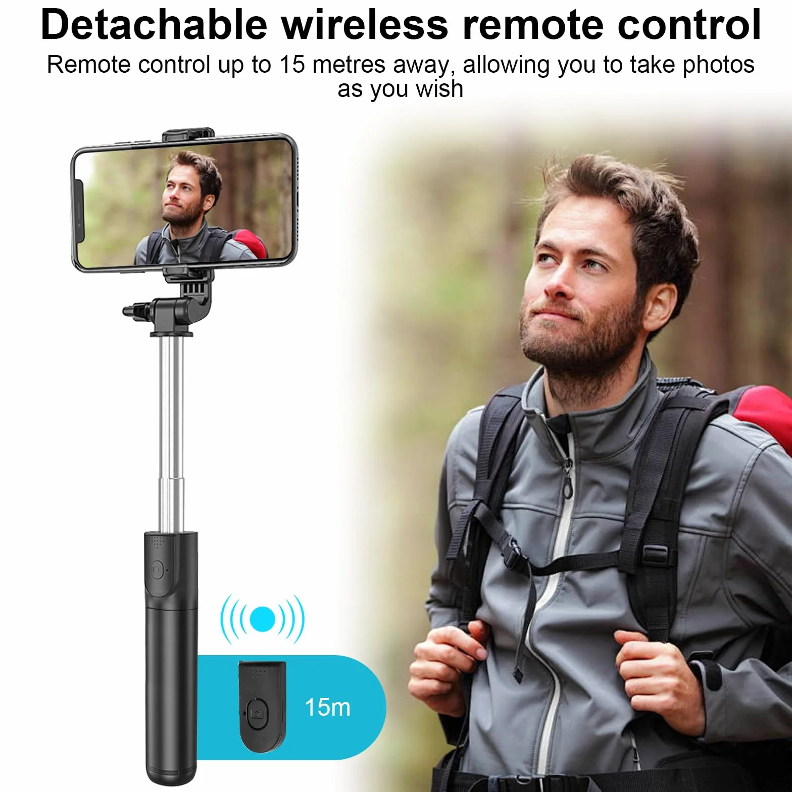 TNSLAND Kijek do selfie ze statywem do telefonu komórkowego, 100 cm, kijek do selfie Bluetooth, z pilotem zdalnego sterowania i uchwytem na telefon komórkowy, statyw przenośny, wysuwany do smartfonów
