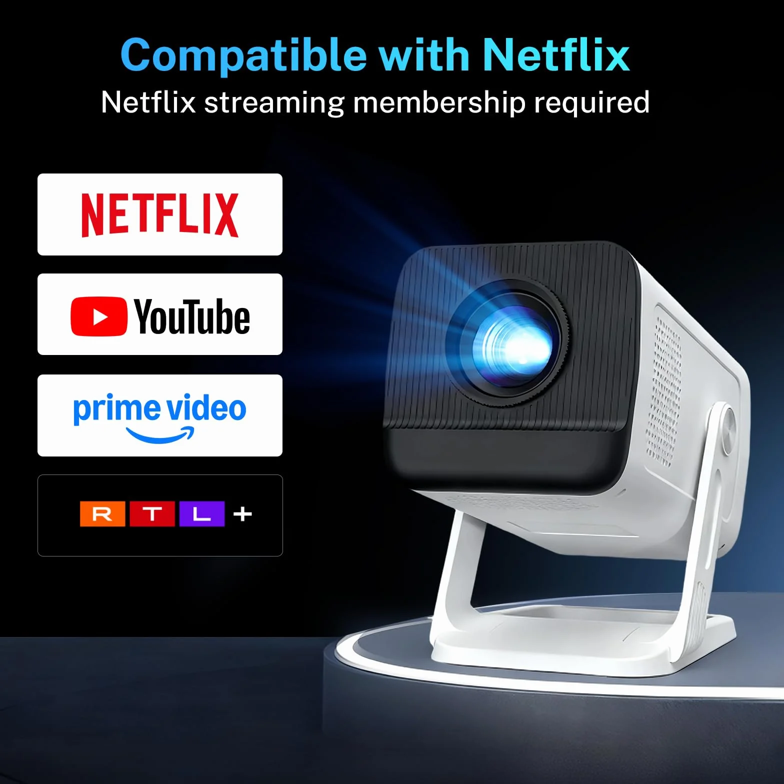 [Kompatybilny z Netflix i Android 13] Mini projektor 1080P z WiFi 6 i Bluetooth 5.4, Auto Keystone, obsługa 4K, wbudowane aplikacje, certyfikat Google CTS, kompatybilny z iOS/Android/TV Stick, LYNCAST