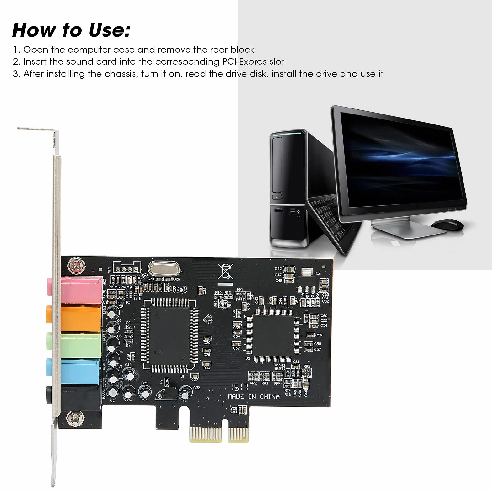 Karta Dźwiękowa PCIe, Wewnętrzna Karta Dźwiękowa 5.1 dla PC 7/Vista/XP 32/64-bit z Uchwytem Niskoprofilowym, Karta Dźwiękowa 3D Stereo PCI-e