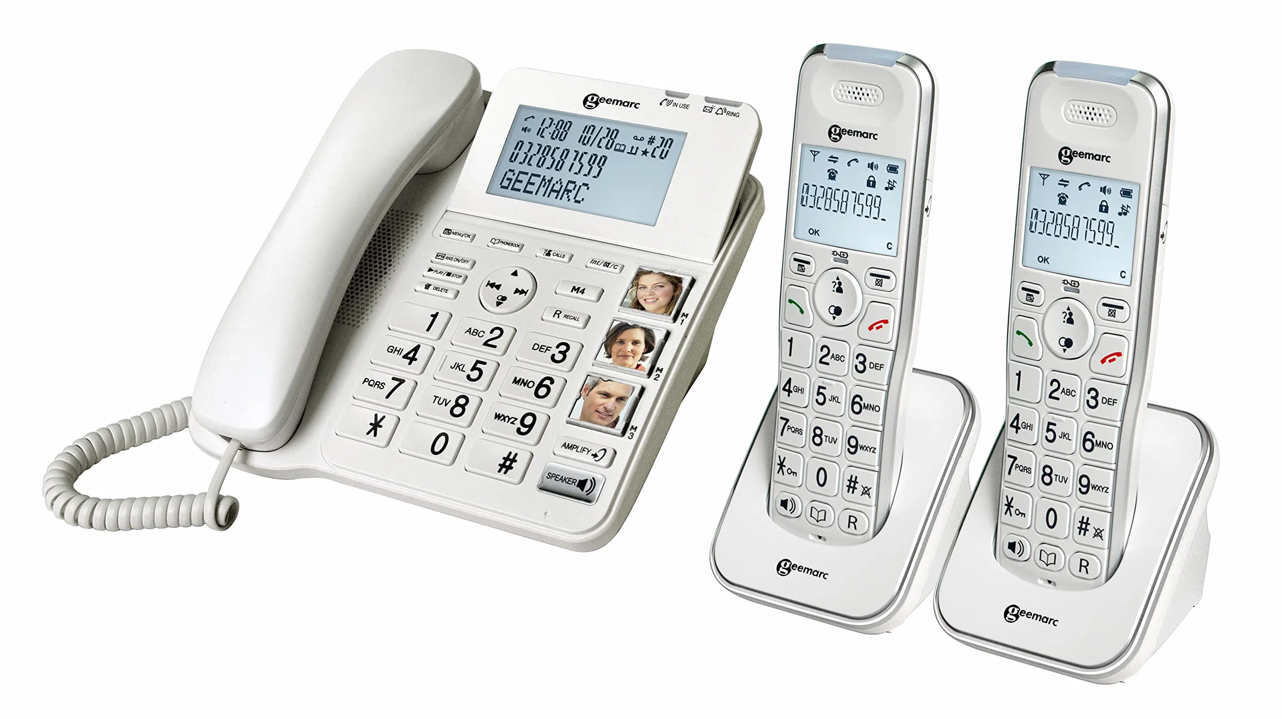 Geemarc Amplidect 295 Combi Duo - Wzmocniony telefon stacjonarny i jego dodatkowe słuchawki z automatyczną sekretarką, mocny dzwonek i duże klawisze dla seniorów - niski lub średni ubytek słuchu -