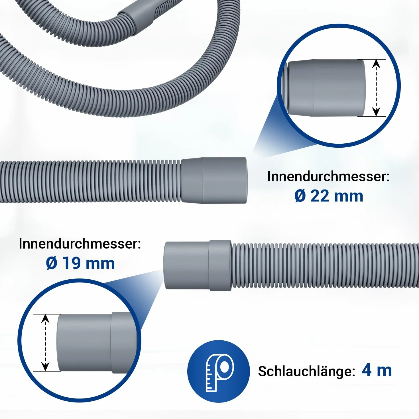 VIOKS Wąż Odpływowy Spustowy do Pralki Zmywarki 4 m 19/22mm