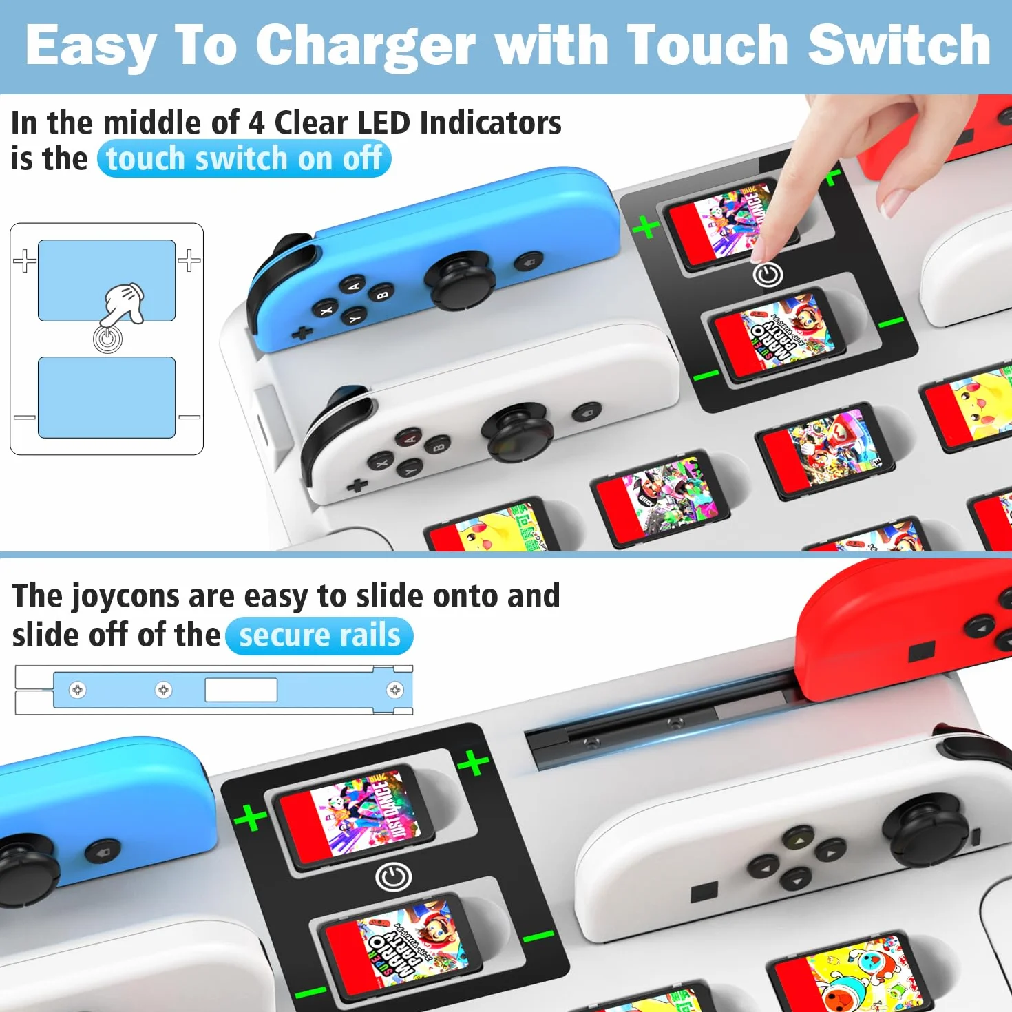 Kytok Przełącznik do przechowywania gier z kontrolerem, stacja ładująca, przełącznik do joyconów Switch/OLED, przechowywanie przełączników, do gier Switch, stacji dokującej TV, Pro Controller,