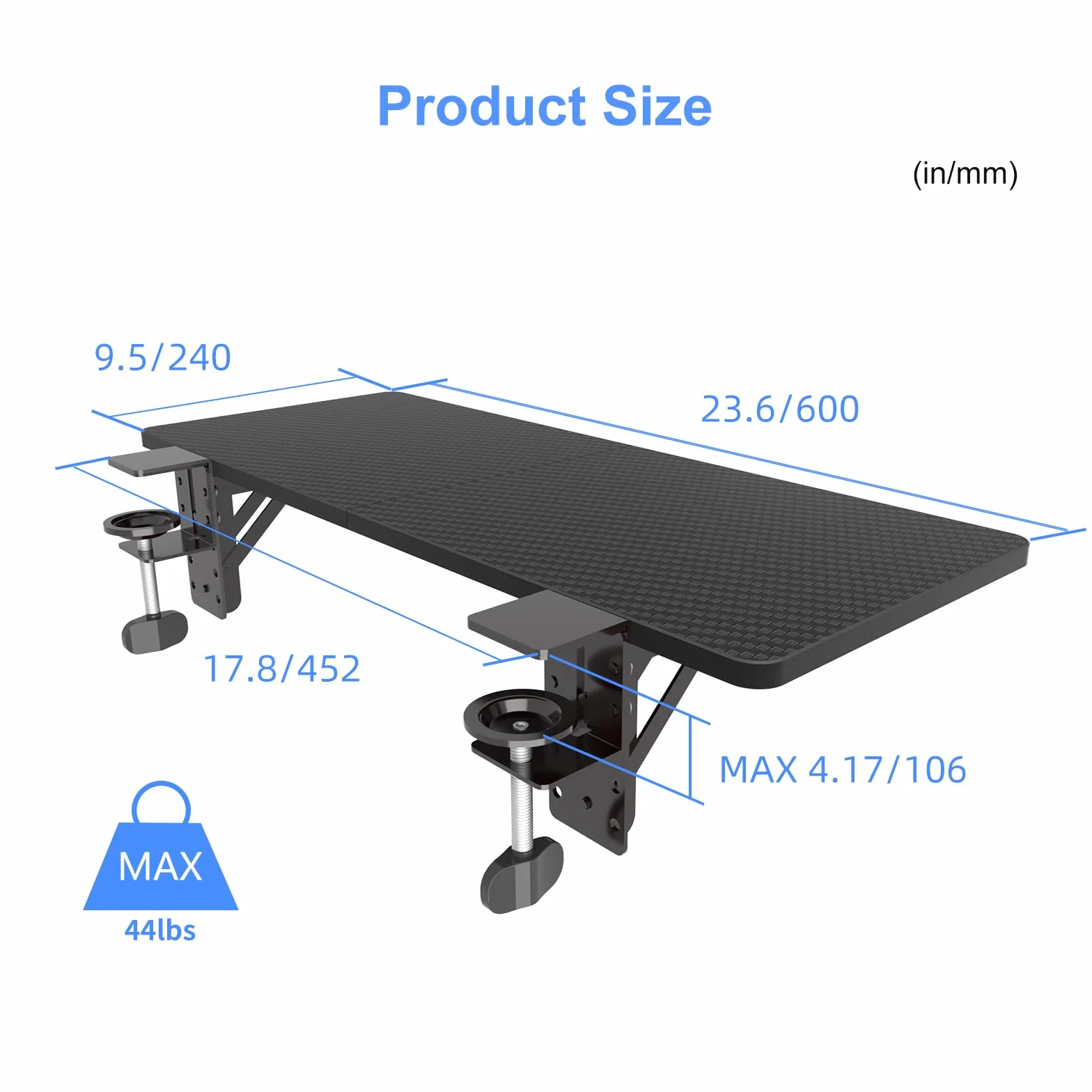 suptek Platforma przedłużająca biurko, Ergonomiczna półka na biurko, Przedłużenie biurka z zaciskiem 240 x 600 mm, Składana platforma z półką na klawiaturę, Nadaje się do biur, DSF3L