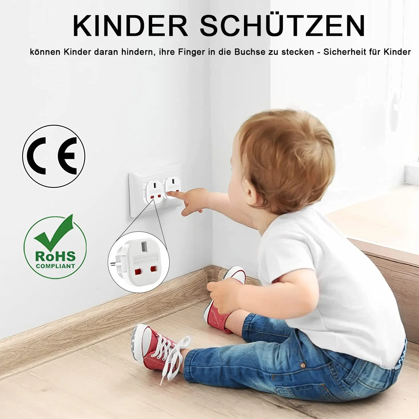 Adapter podróżny, wtyczka UK na DE, 3-biegunowy adapter uk na 2-biegunowe gniazdo UE do Francji, Irlandii, Holandii, Polski, Szwecji, biały