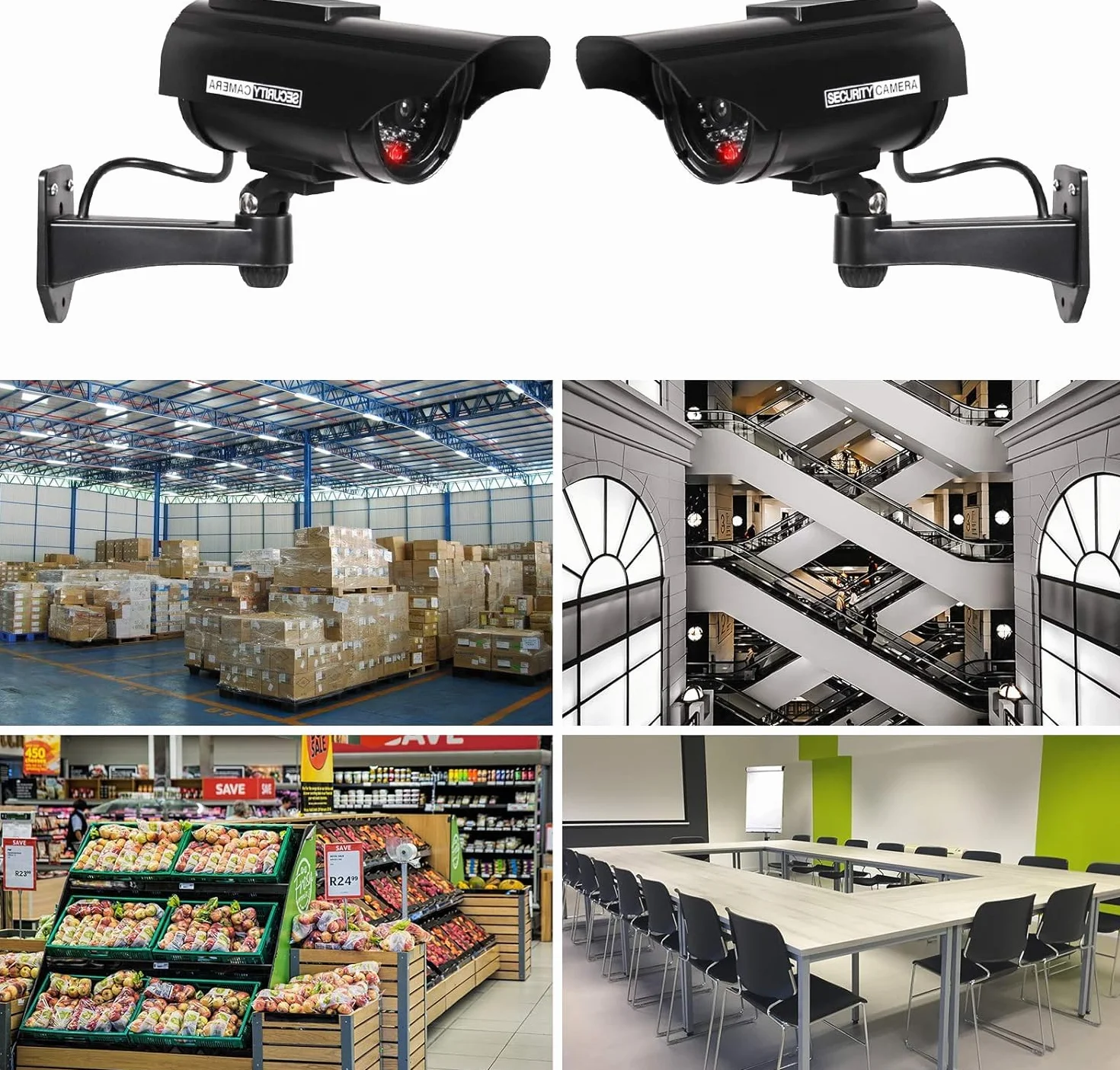 ERWEY Kamera monitorująca CCTV z migającym światłem LED, 4 sztuki, Czarna